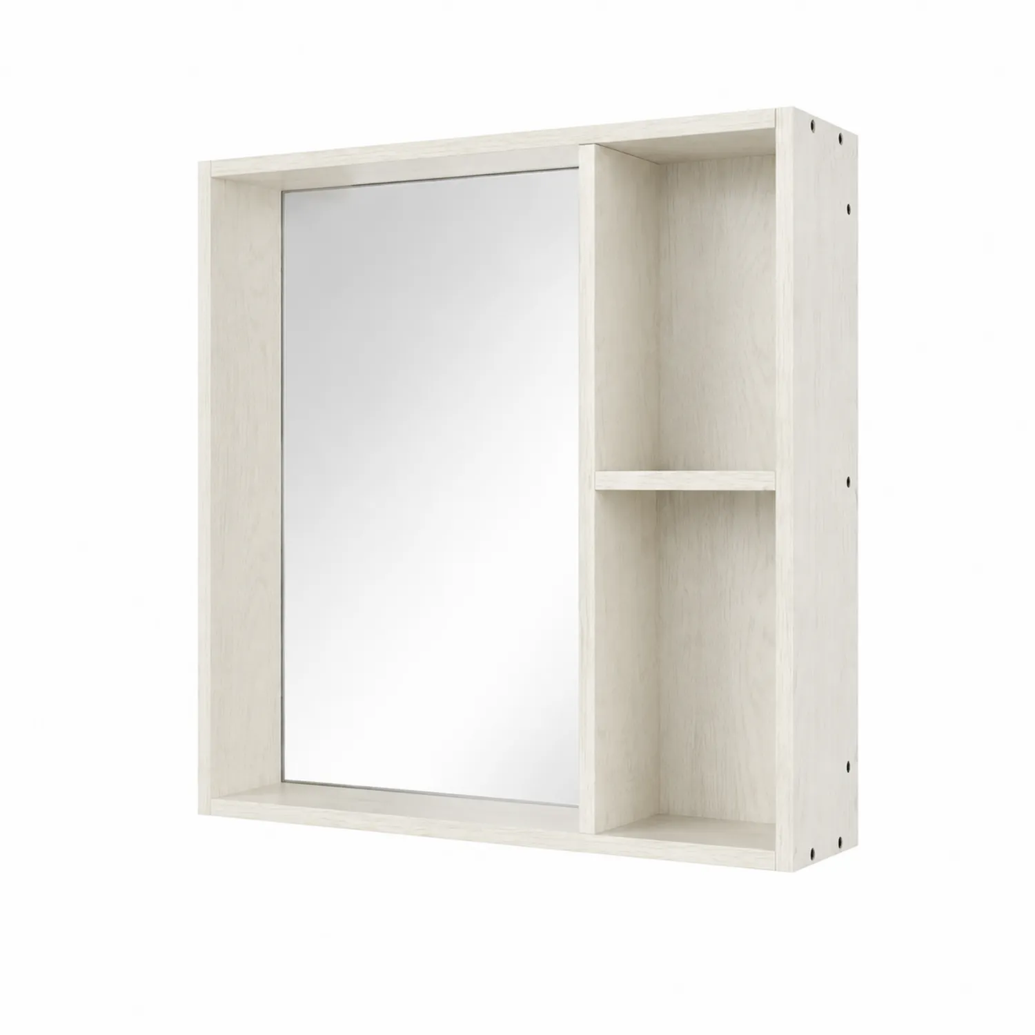 Armoire de salle de bain en bois avec miroir et étagères - Blanc