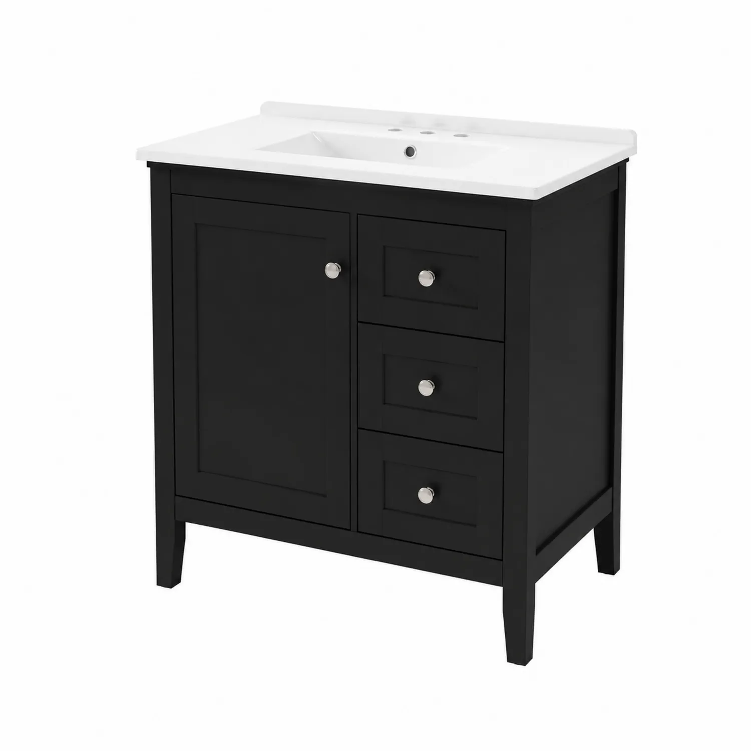 Meuble lavabo noir en bois avec vasque en céramique