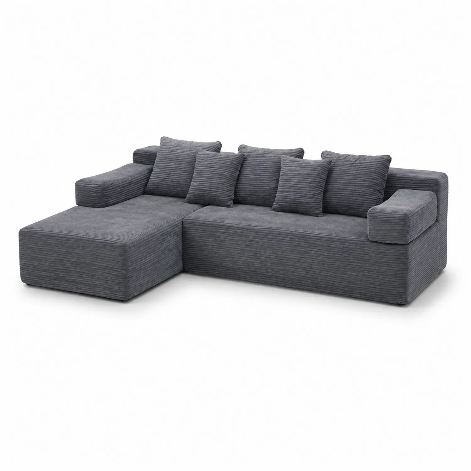Canapé d'angle modulable en tissu côtelé gris