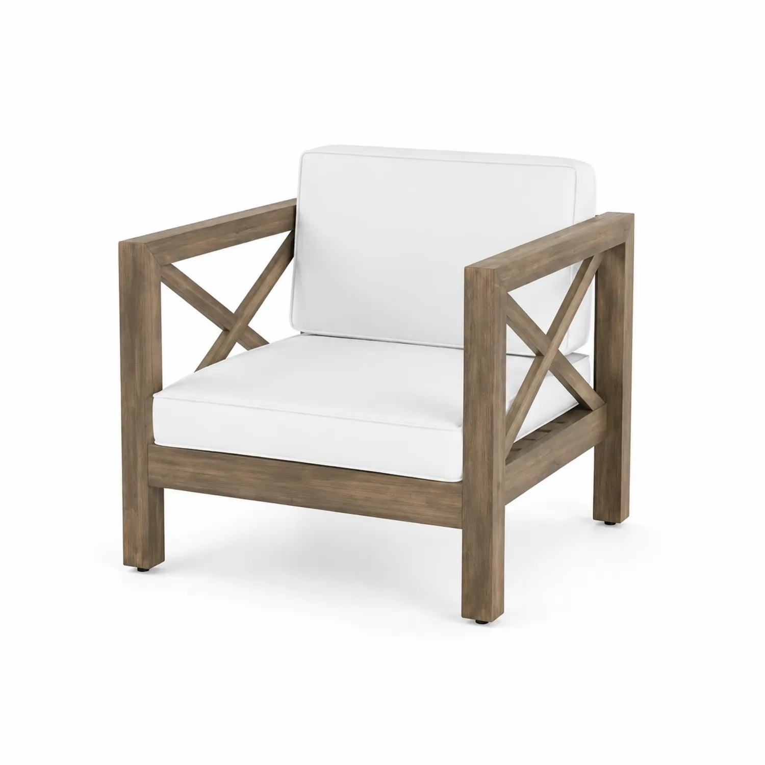 Fauteuil en bois et tissu polyester Blanc
