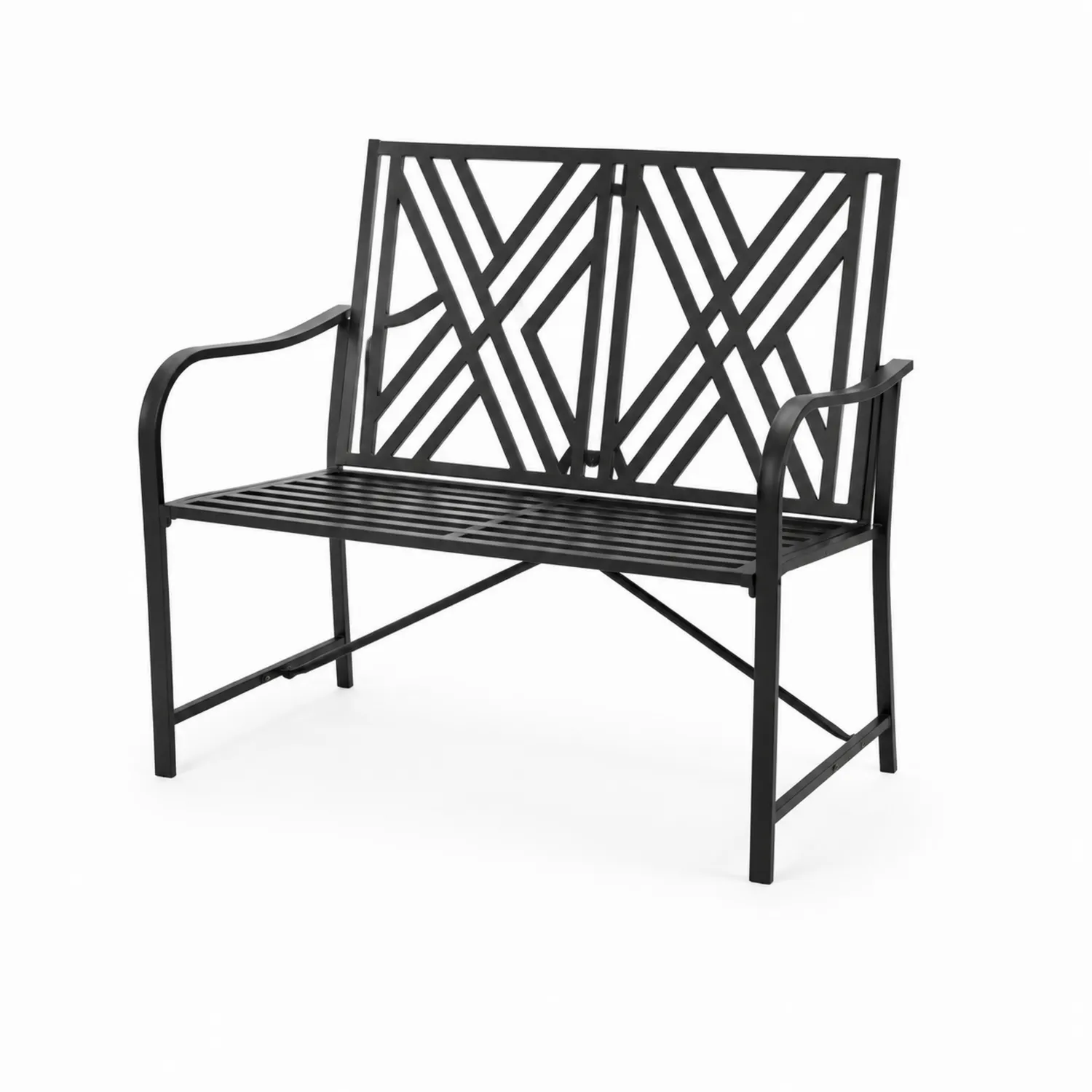 Banc en métal noir avec dossier décoratif