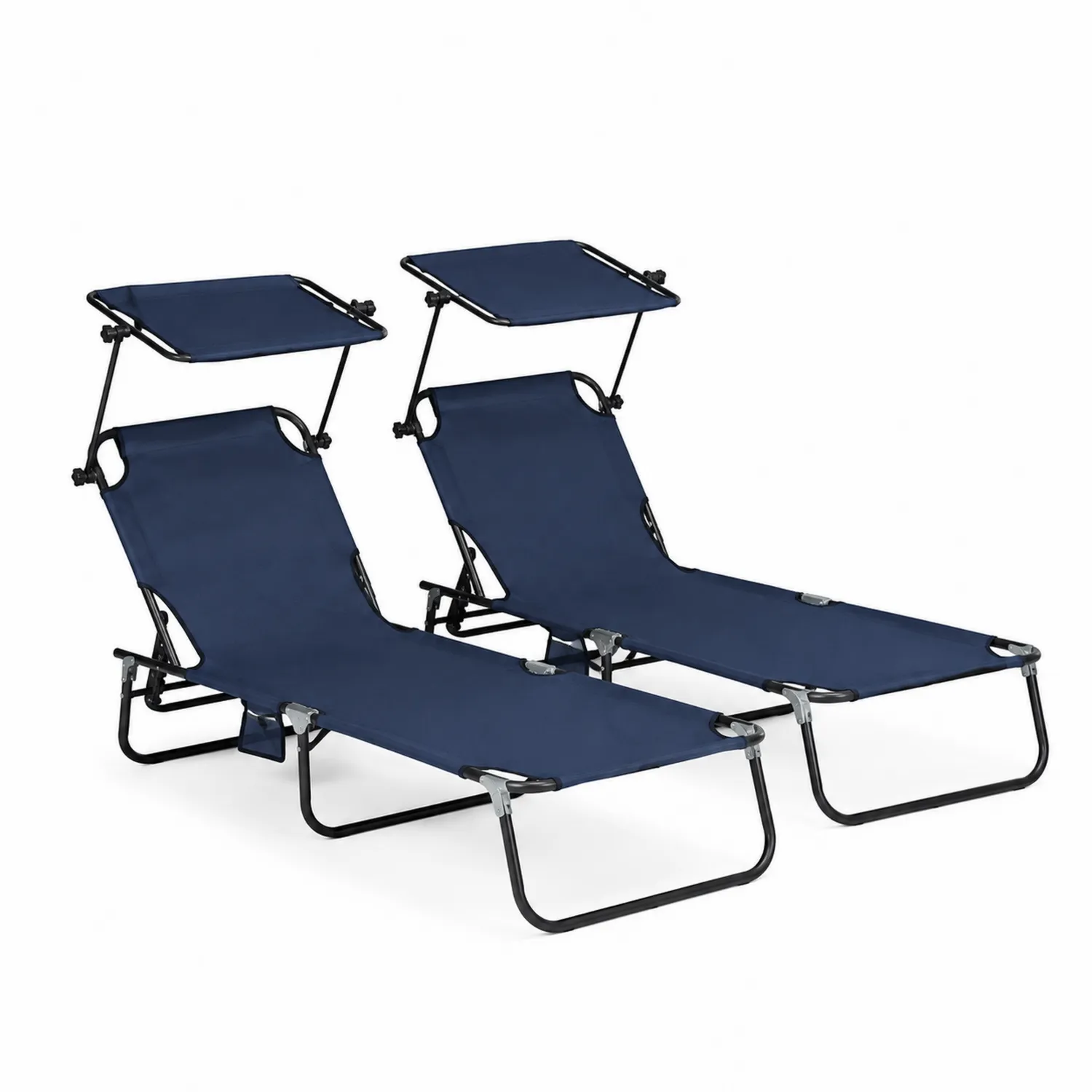 Ensemble de 2 chaises longues en acier et polyester Bleu