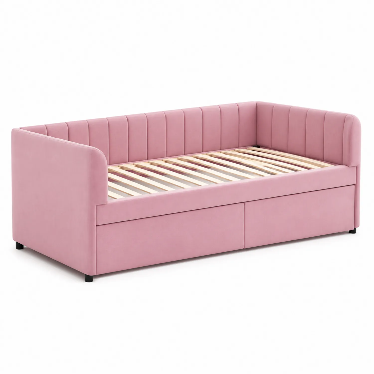 Lit en Velours avec Rangement 200x90 cm Rose