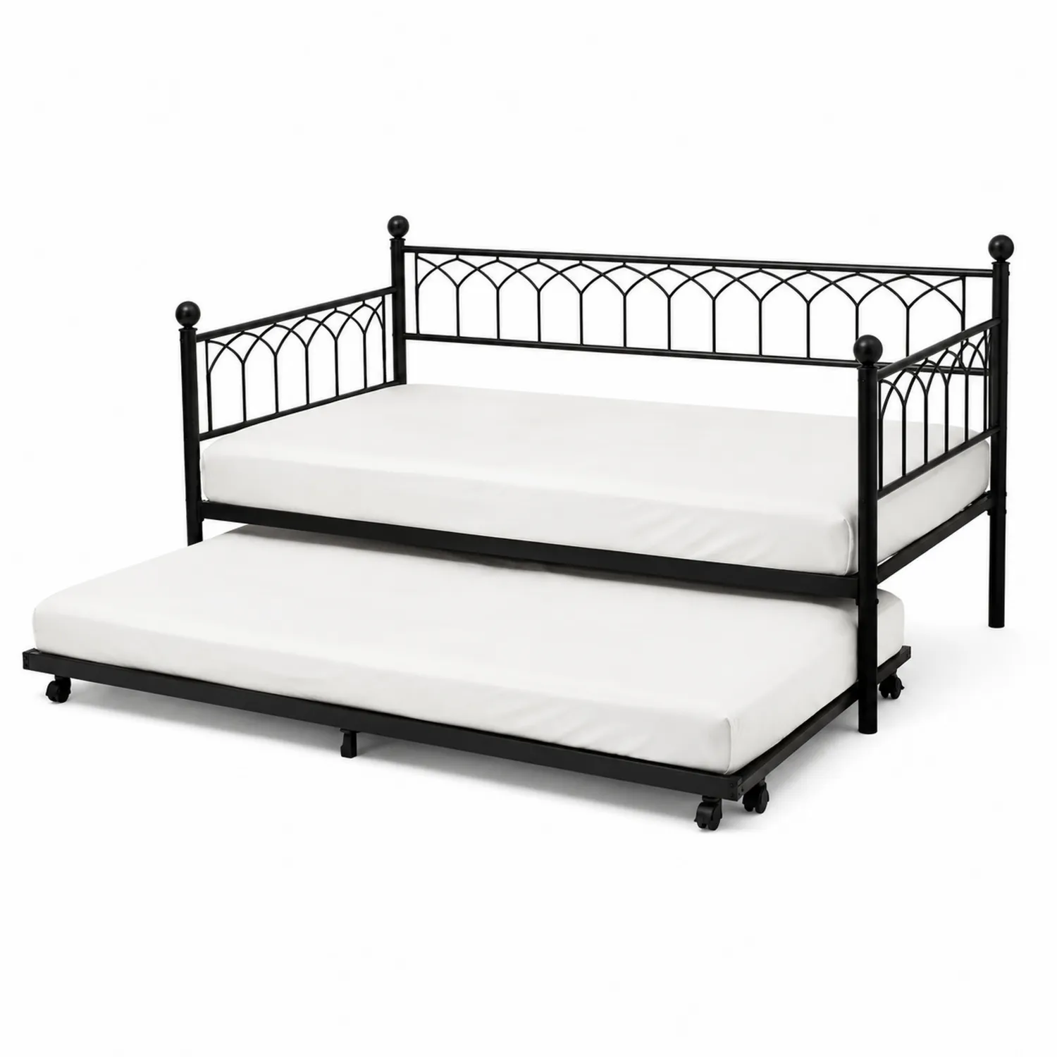 Lit en métal avec lit gigogne et matelas