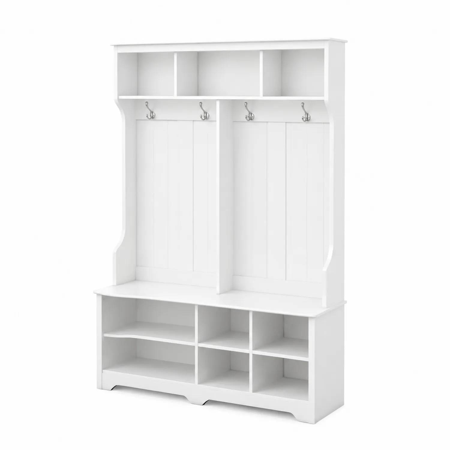 Vestiaire en bois avec crochets et rangement Blanc 180x120x40 cm