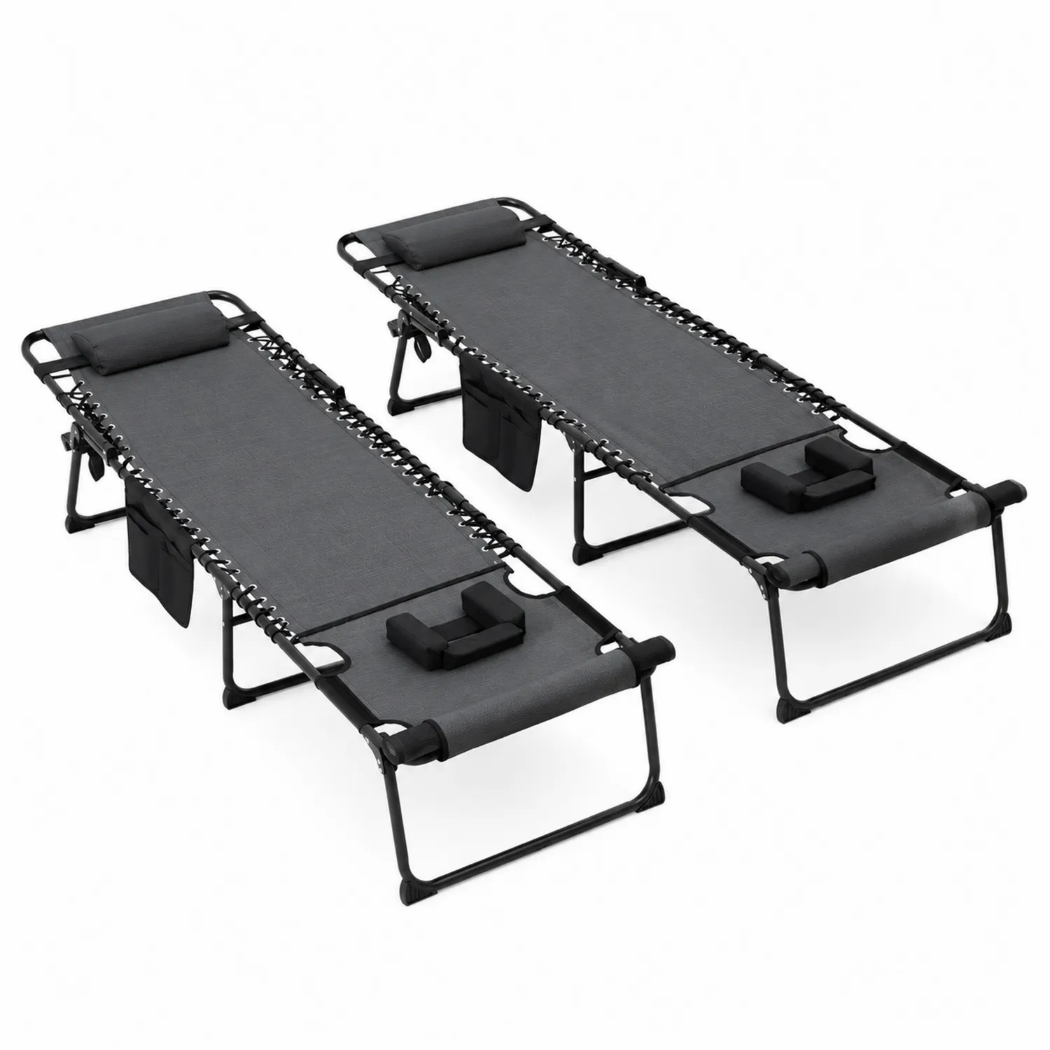 Lot de 2 Transats Réglables en Tissu et Métal Gris