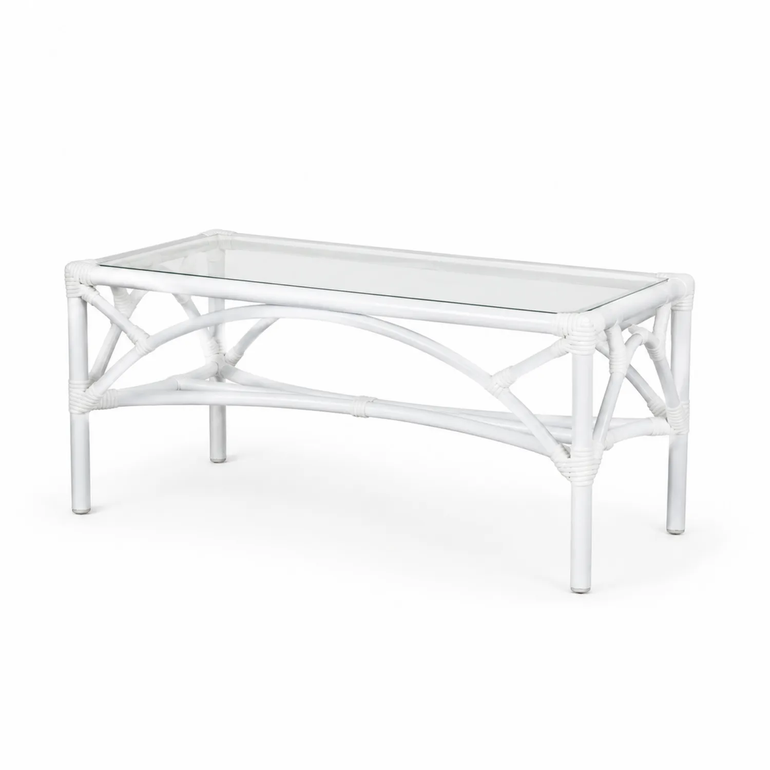 Table rectangulaire en verre et rotin blanc