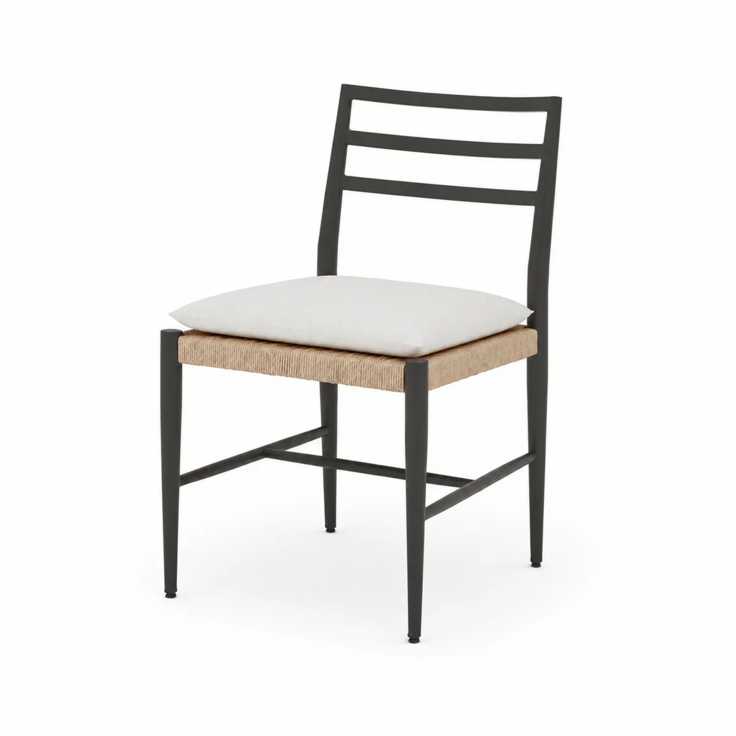 Chaise extérieure en métal et rotin avec coussin
