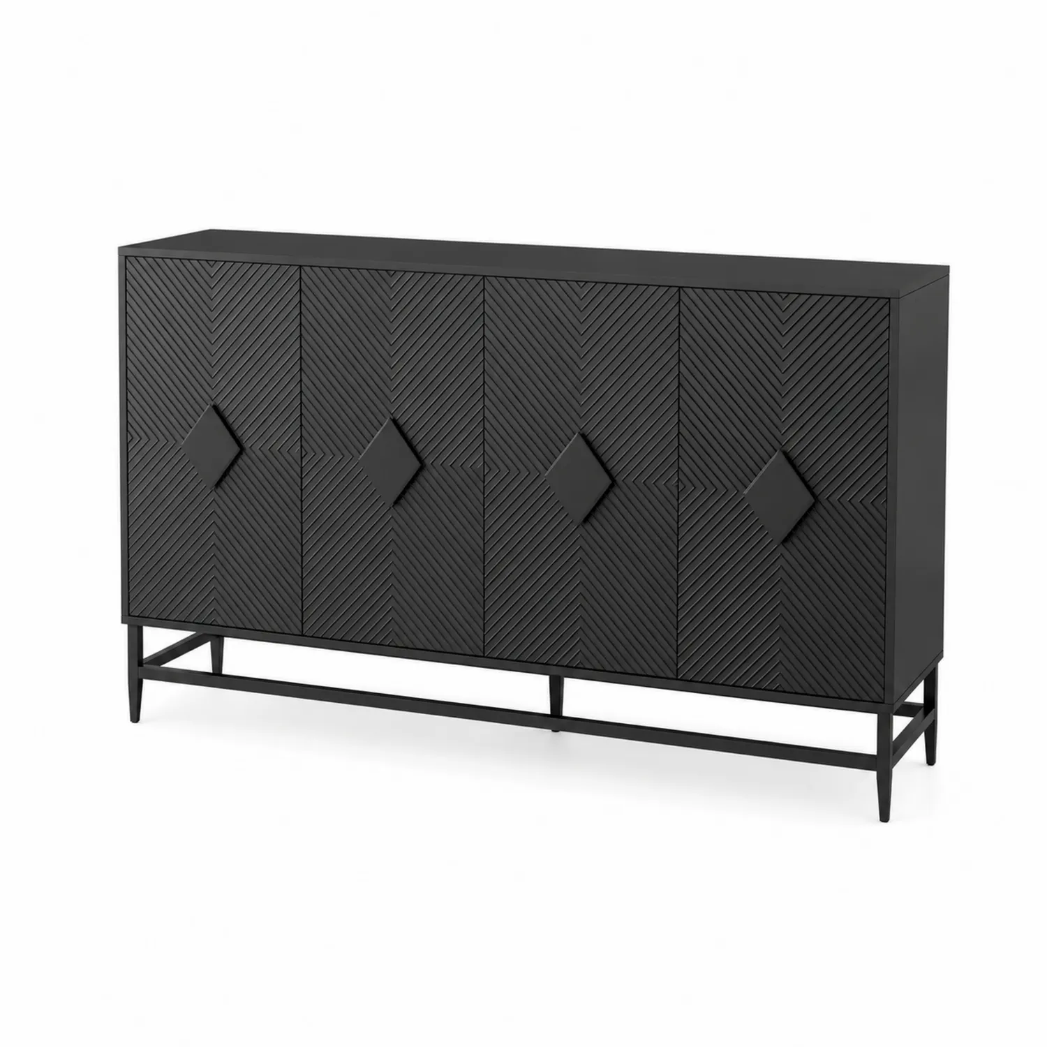Buffet noir en bois et métal avec portes en relief 160x40x90 cm