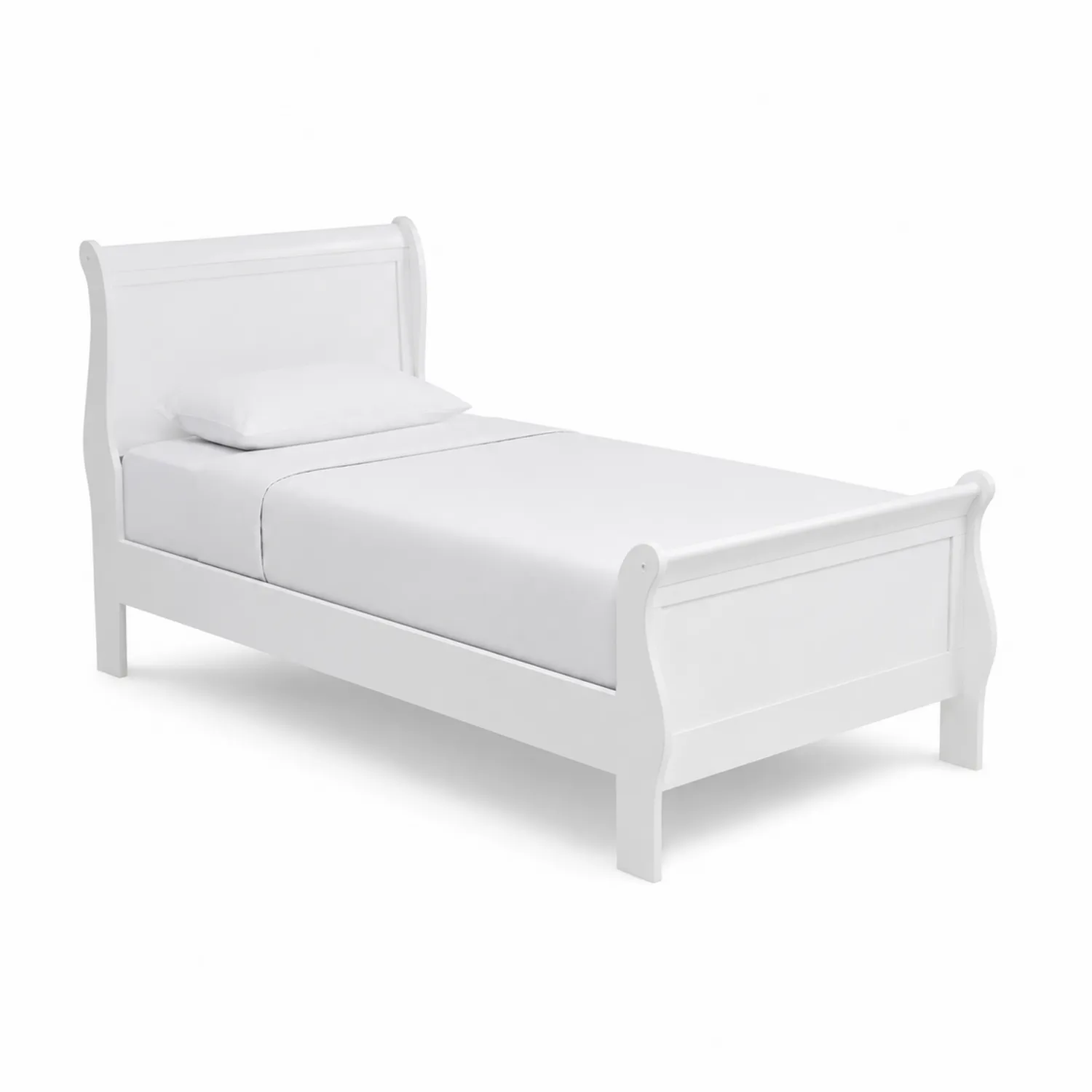 Lit simple en bois Blanc 200x90x96 cm avec Matelas et Oreiller