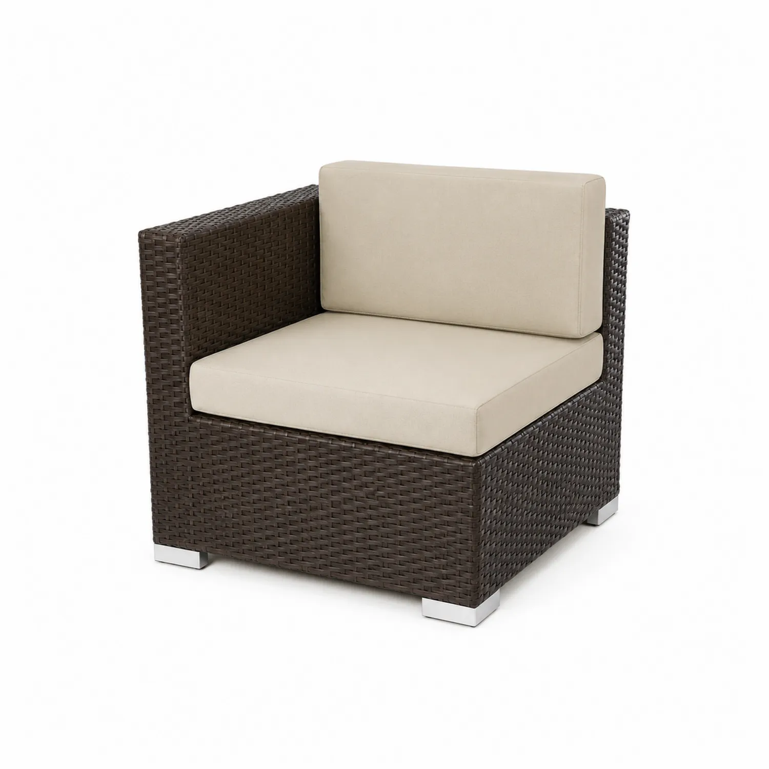 Fauteuil d'extérieur en résine tressée marron avec coussins en tissu beige 75x70x66 cm