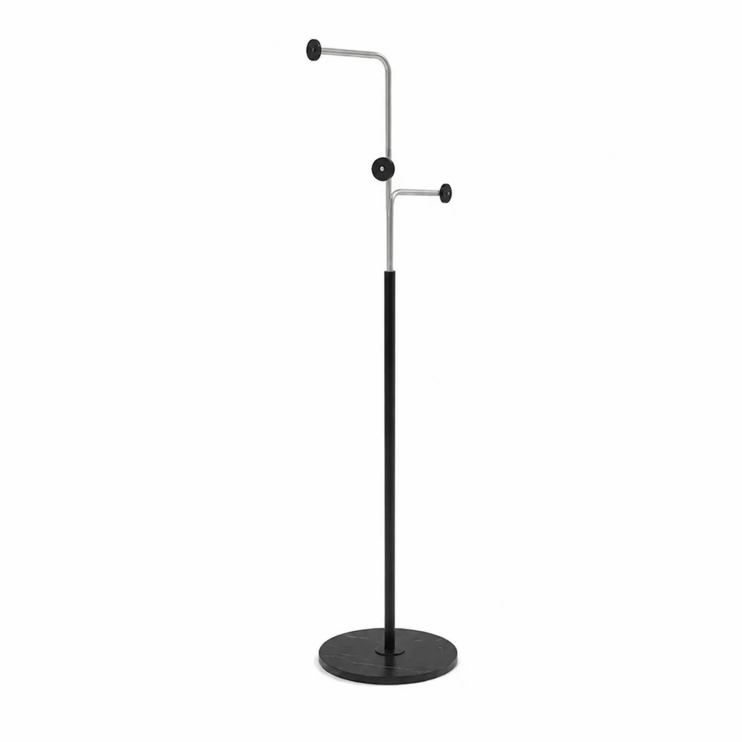 Porte-manteau en métal noir et argent avec base ronde