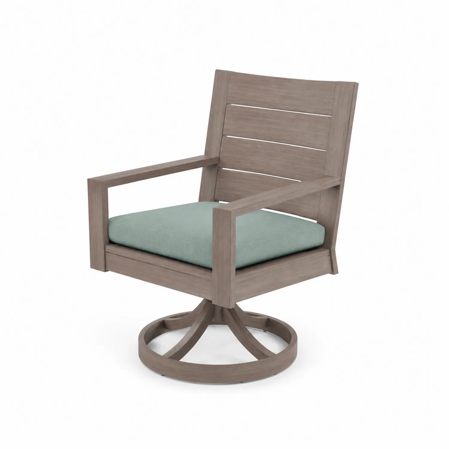 Chaise pivotante en bois avec coussin vert