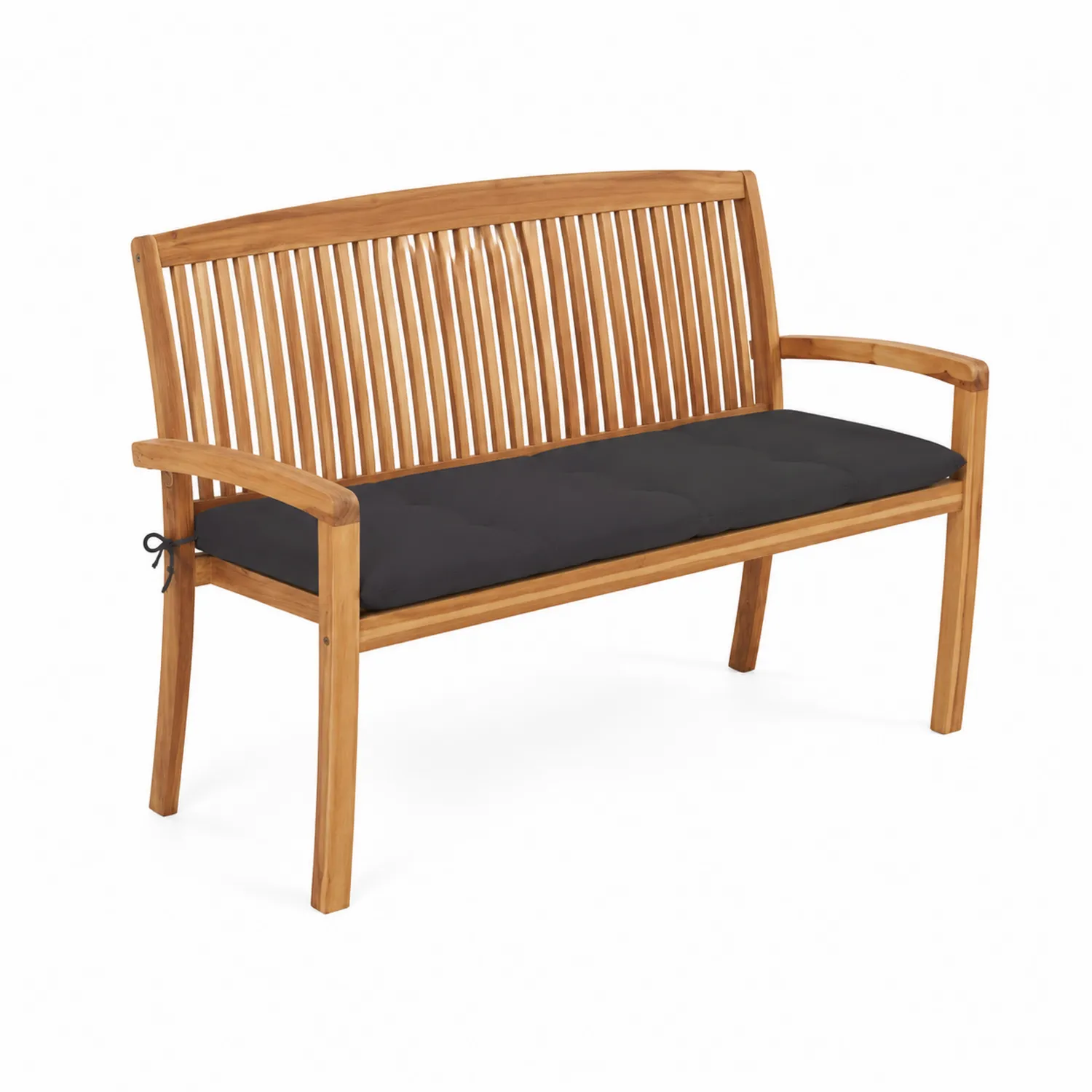 Banc de jardin en bois avec coussin noir 150 cm