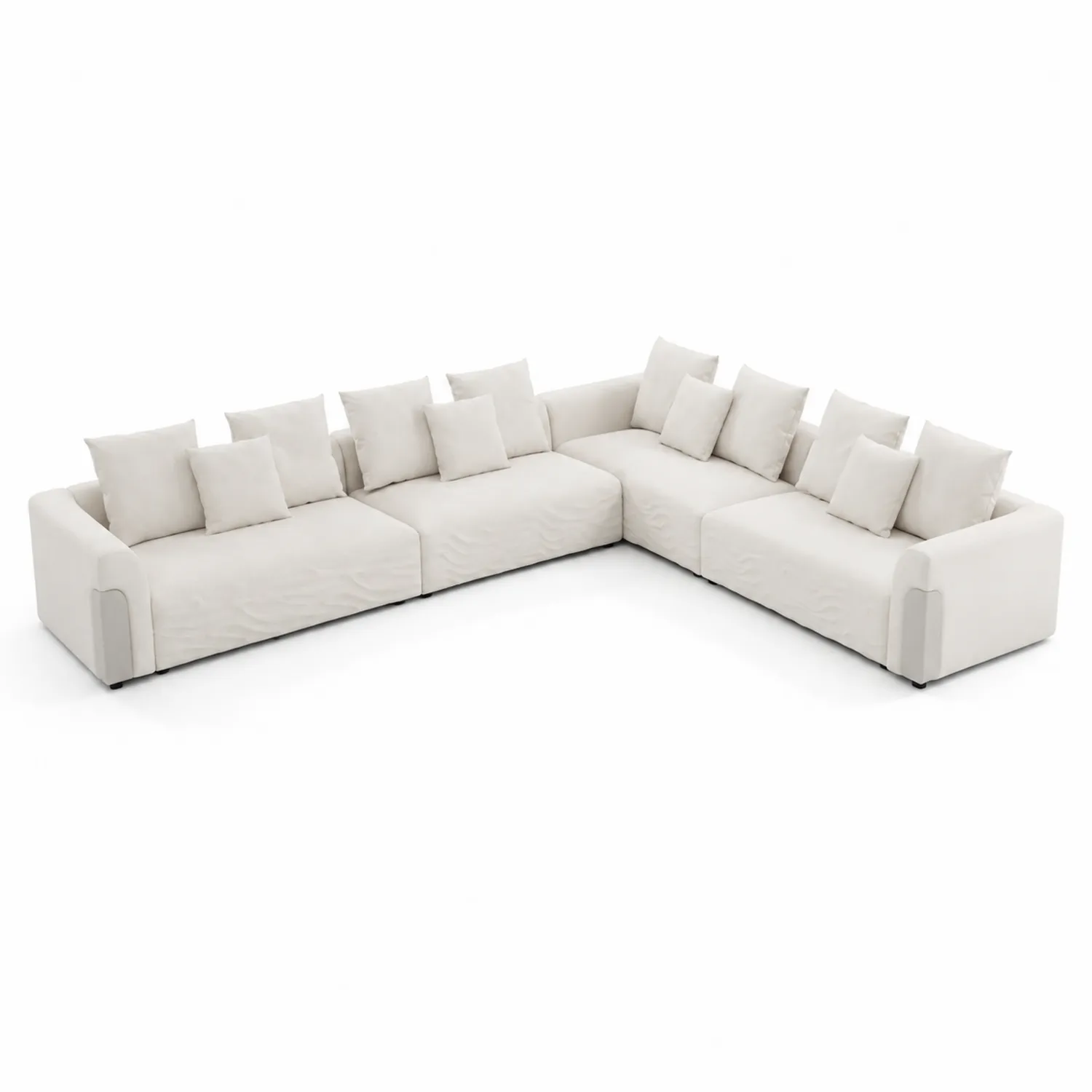 Canapé d'angle en tissu polyester blanc 6 places