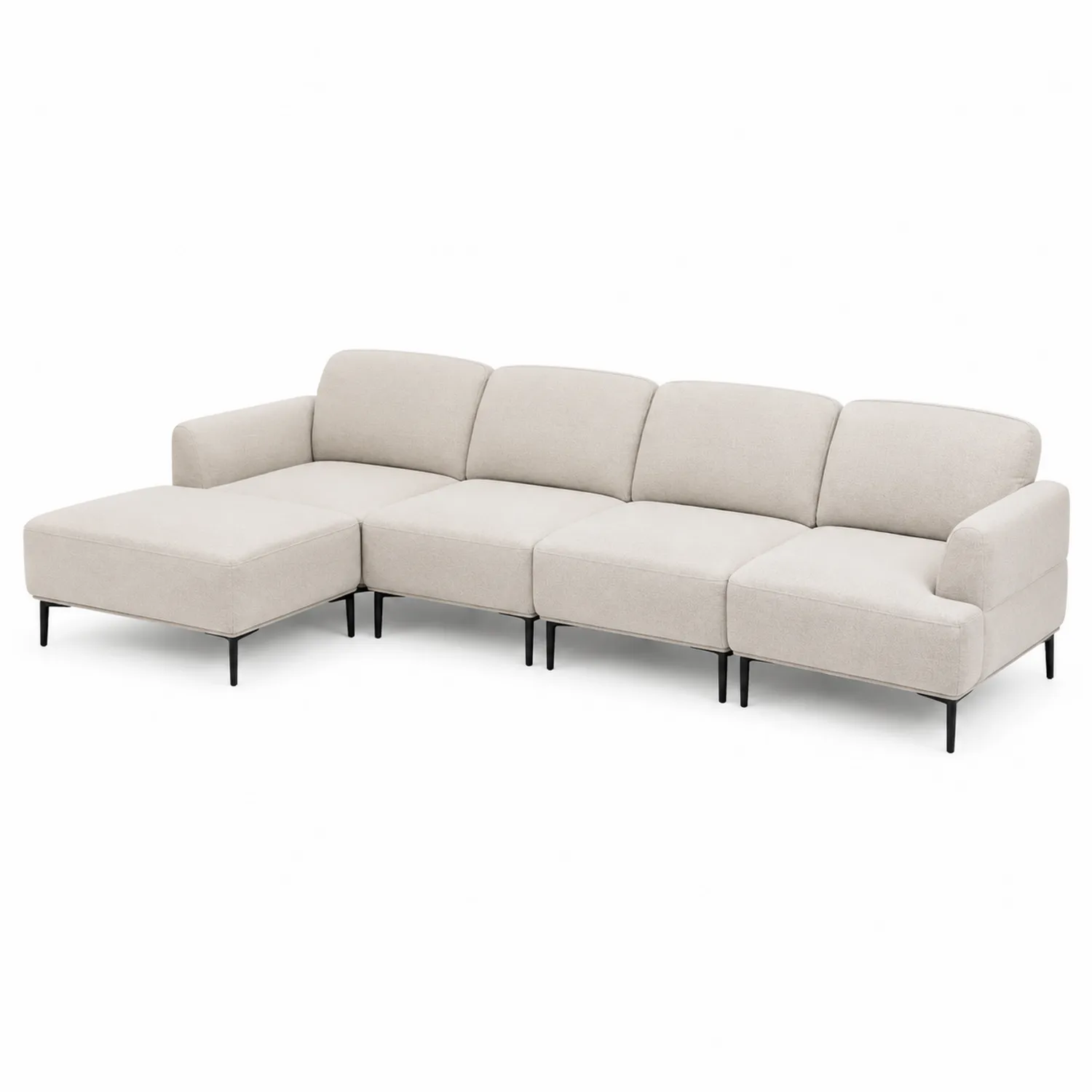 Canapé modulable en métal et tissu Beige 4 places avec méridienne