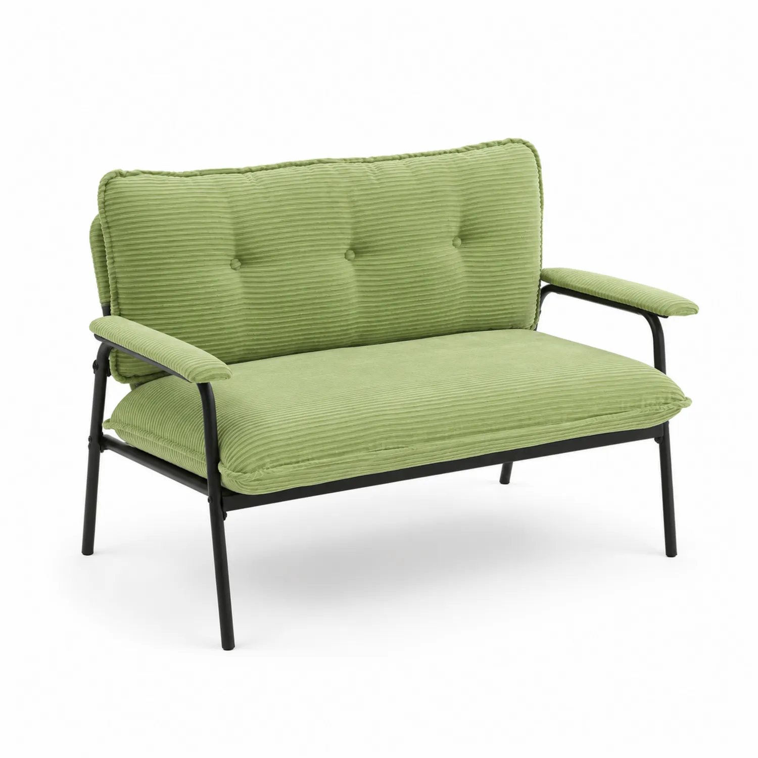 Canapé 2 places en tissu vert avec cadre en métal