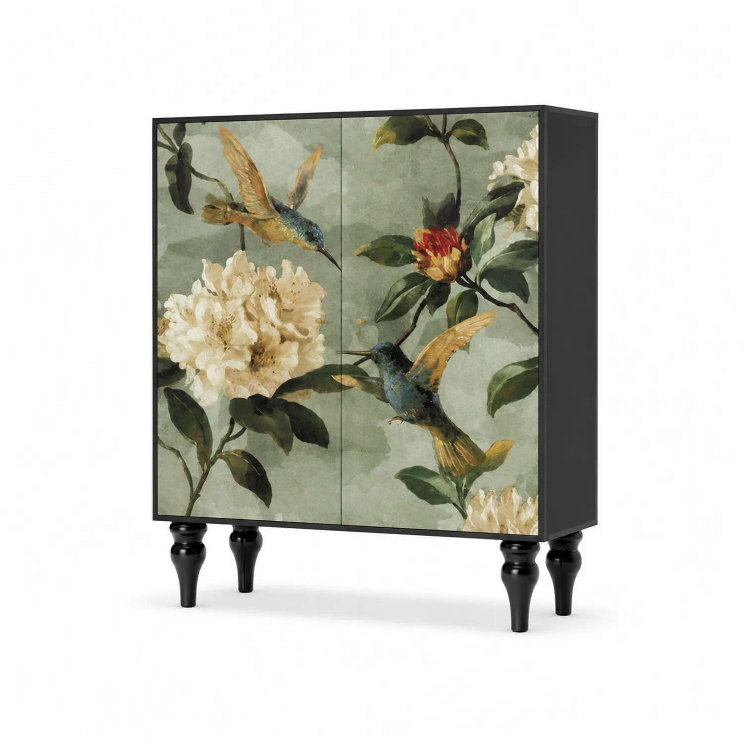 Armoire à chaussures en bois avec portes imprimées florales