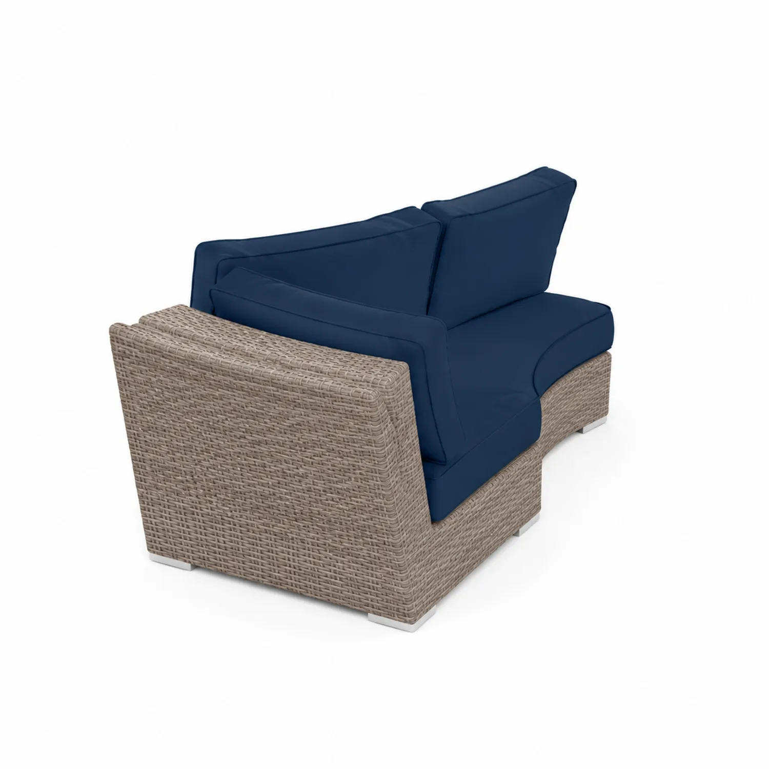 Canapé d'angle en résine tressée avec coussins bleu marine