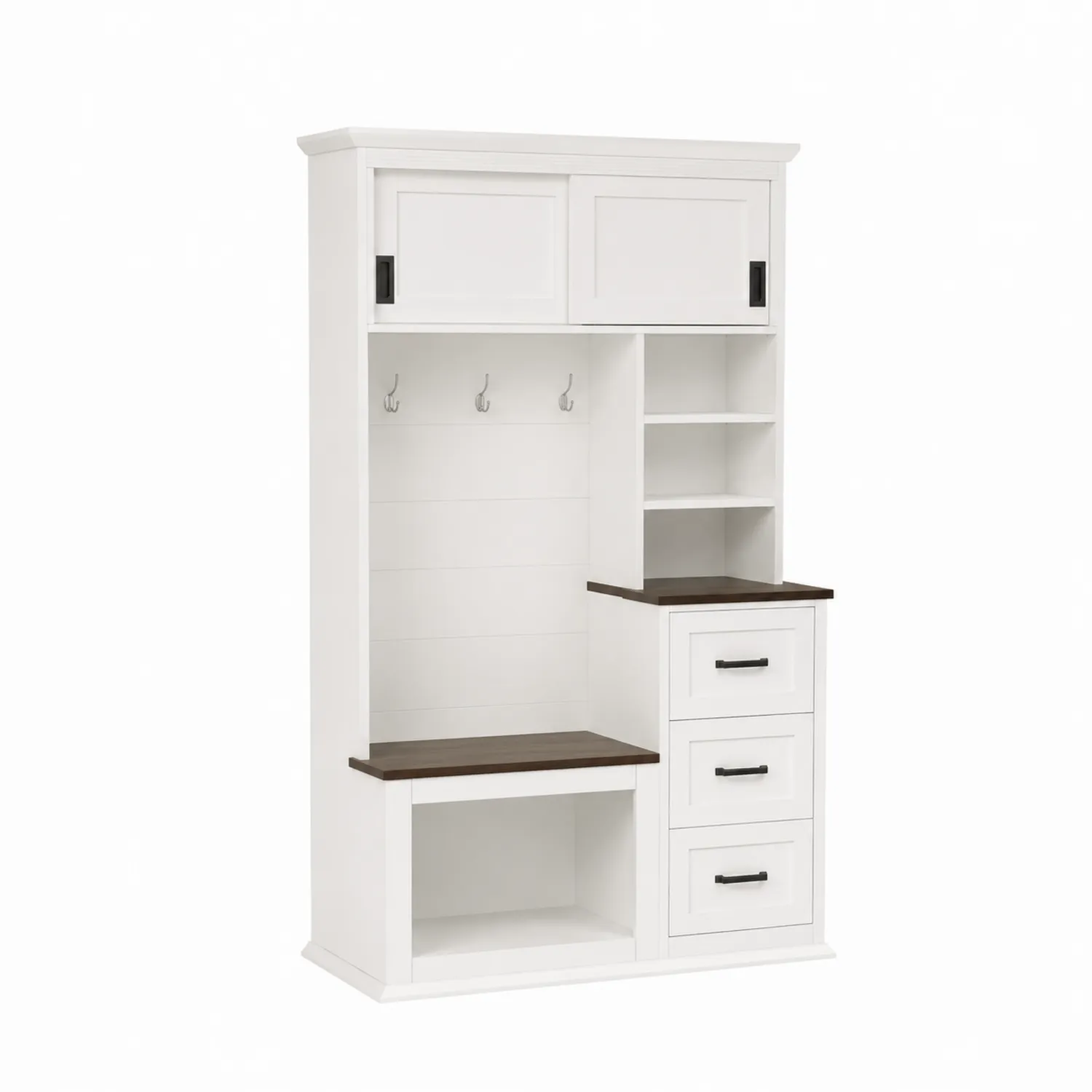 Vestiaire en Bois Blanc avec Banc et Rangements
