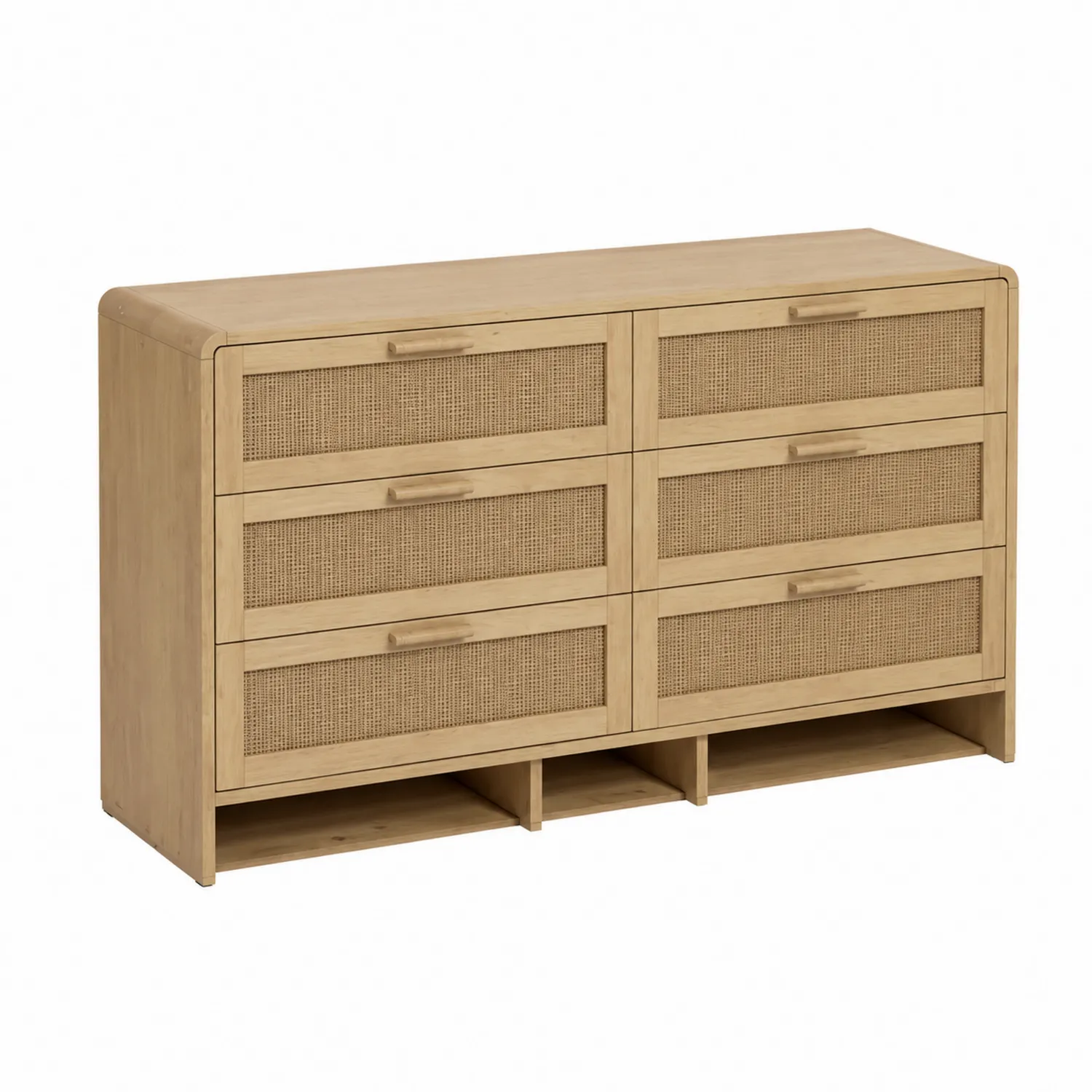 Buffet en bois et rotin 6 tiroirs 150x40x80 cm