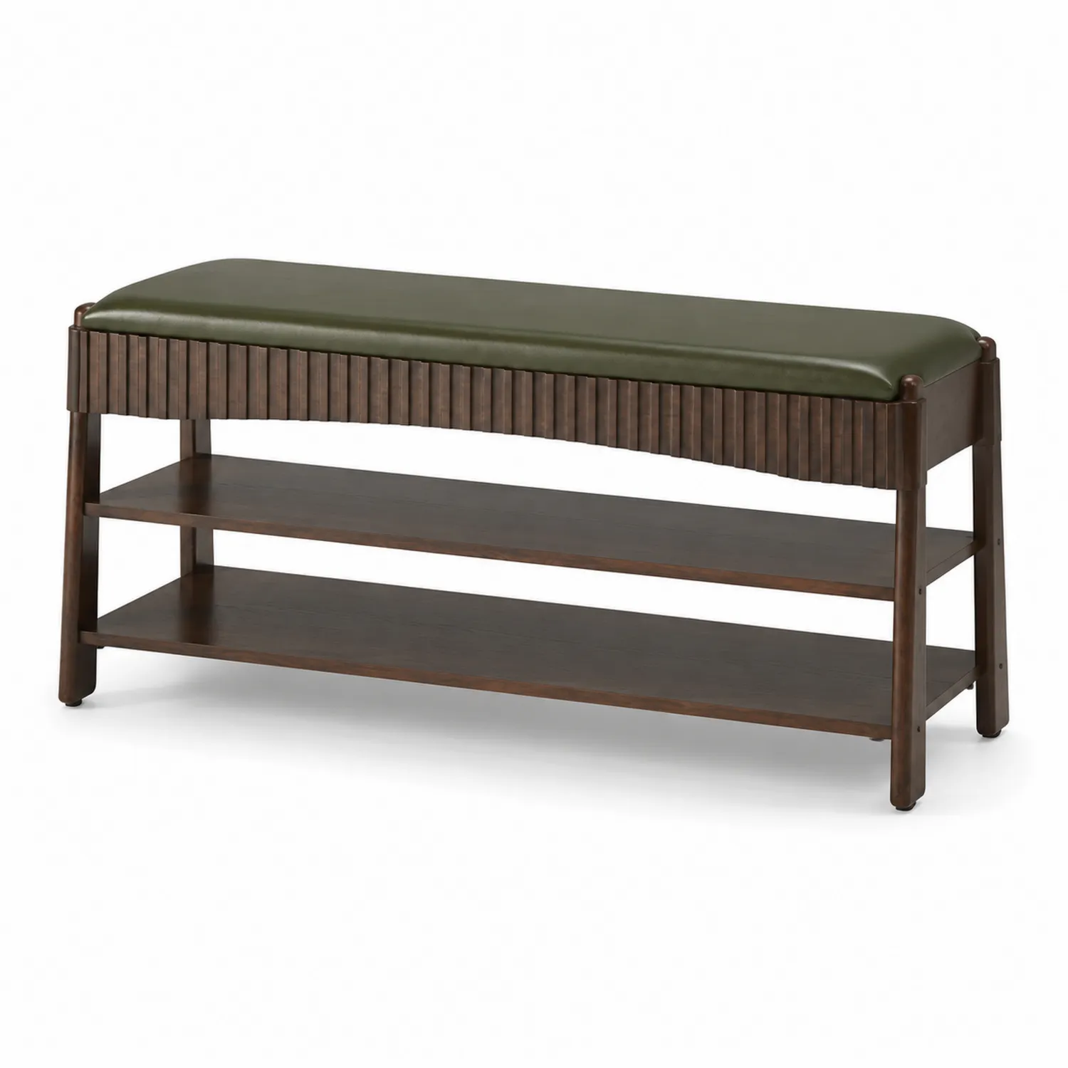Banc en bois et similicuir vert avec rangement 100 cm-norqironix
