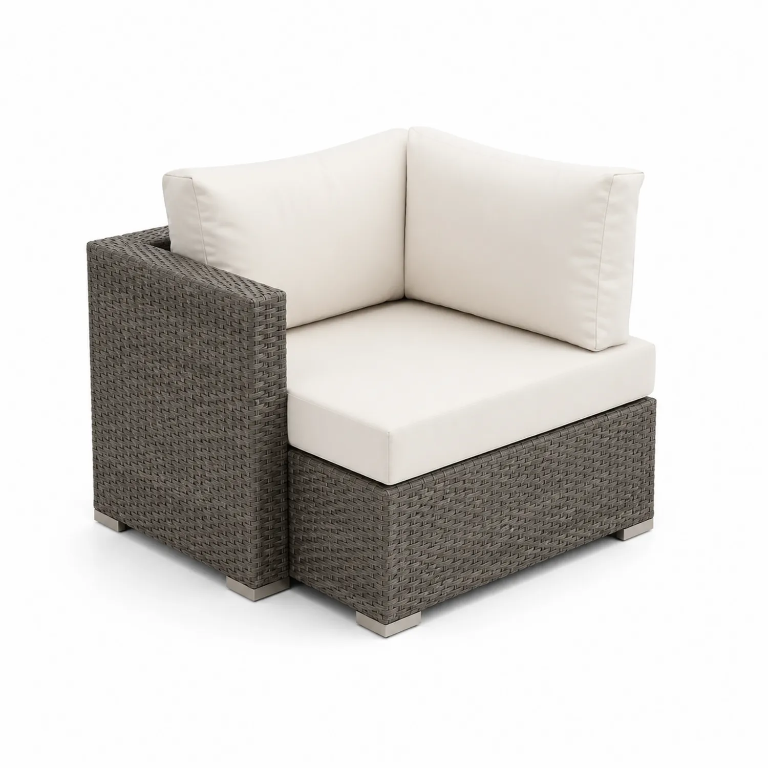 Fauteuil d'angle en résine tressée gris avec coussins beiges-norqironix