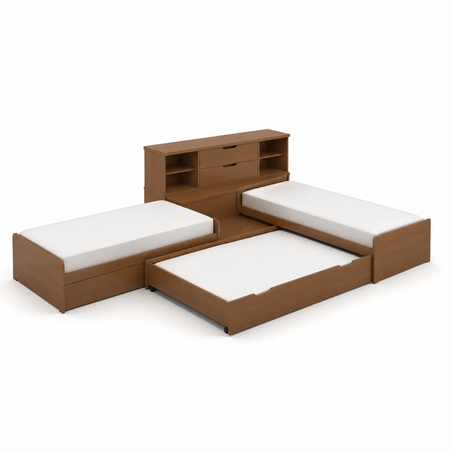 Lit en bois brun avec matelas et rangement intégrés-norqironix