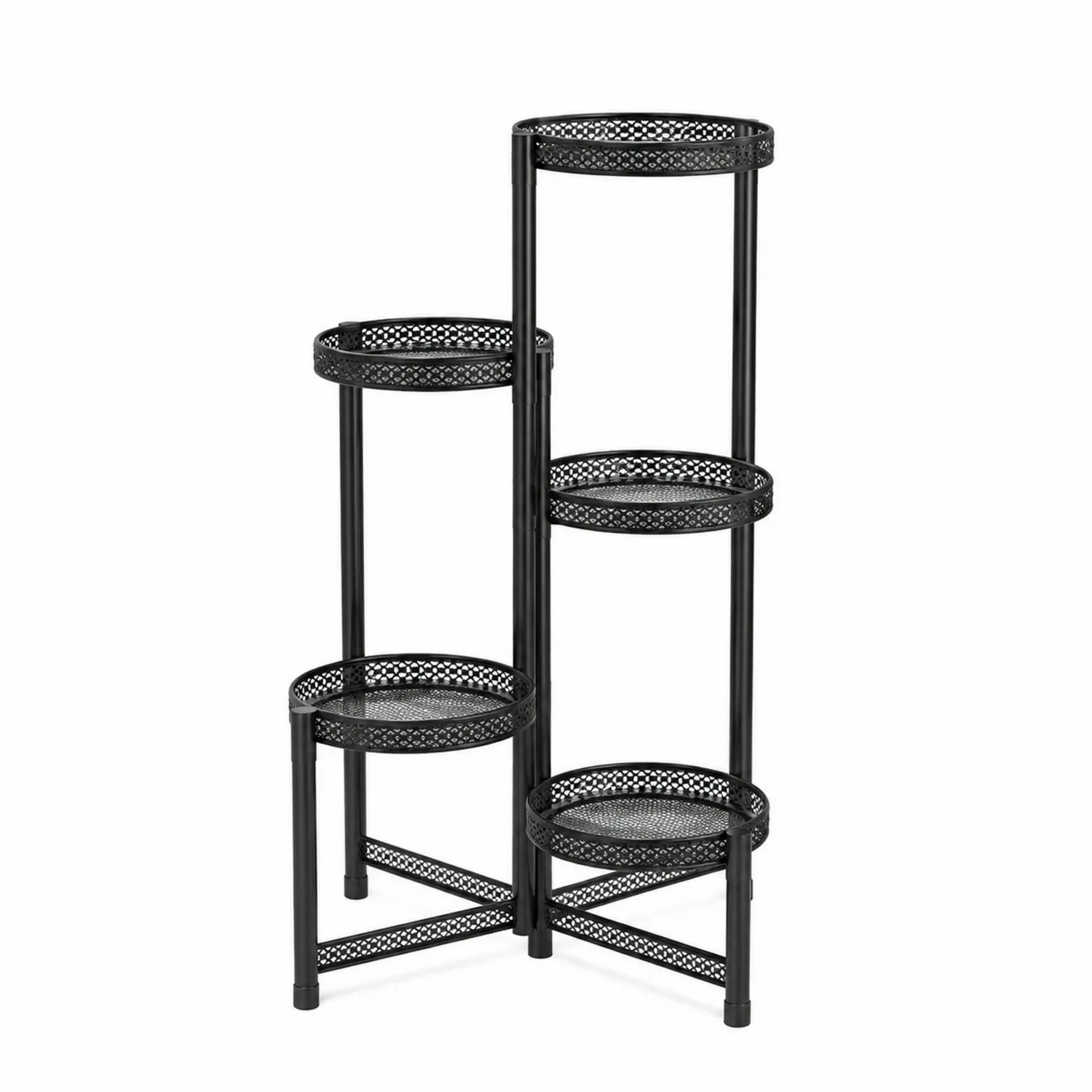 Support à fleurs en métal noir à quatre étagères-norqironix