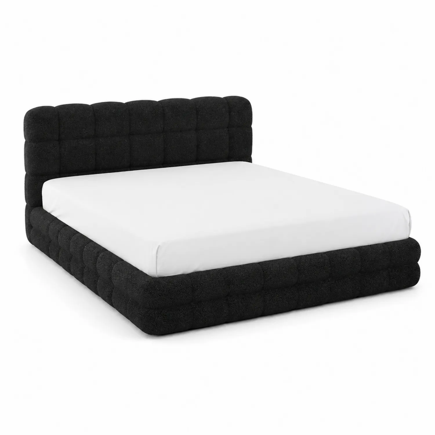 Lit double en tissu noir 160x200 cm-norqironix