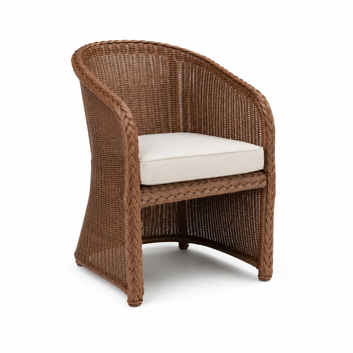 Fauteuil en rotin synthétique marron avec coussin en mousse crème-norqironix