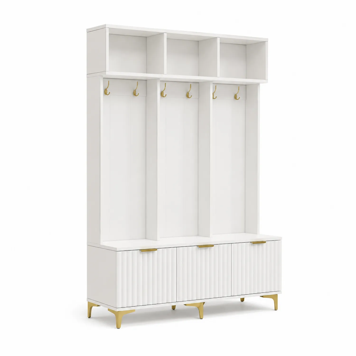 Porte-manteaux bois et métal blanc et or 180 cm-norqironix