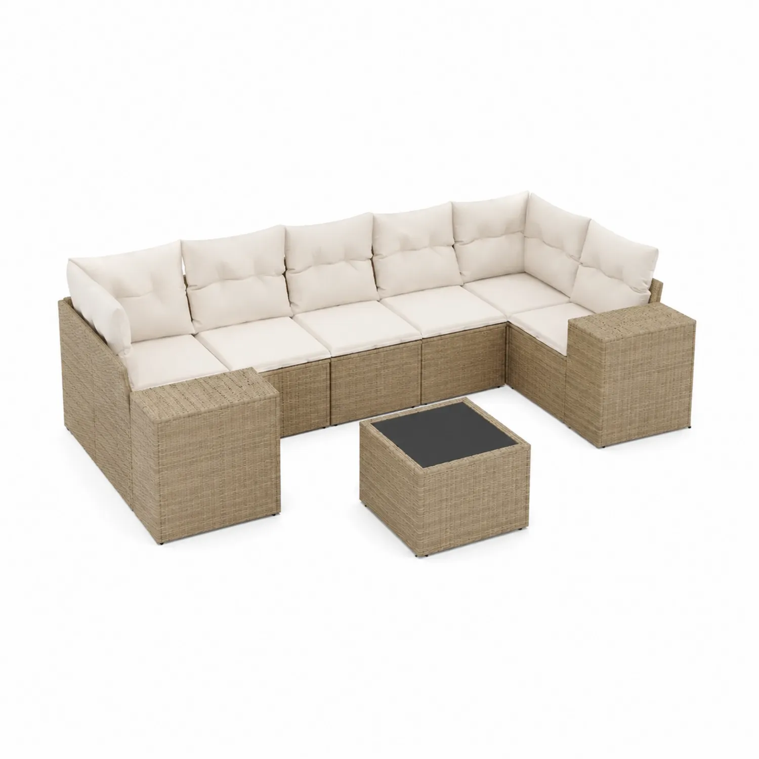 Canapé d'extérieur modulable en rotin synthétique Beige avec coussins Crème-norqironix