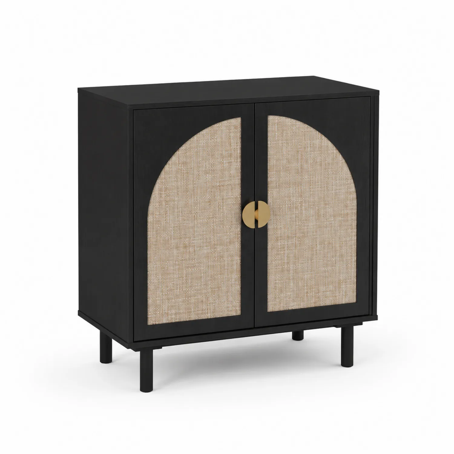 Armoire de rangement en MDF noir avec portes en jute-norqironix