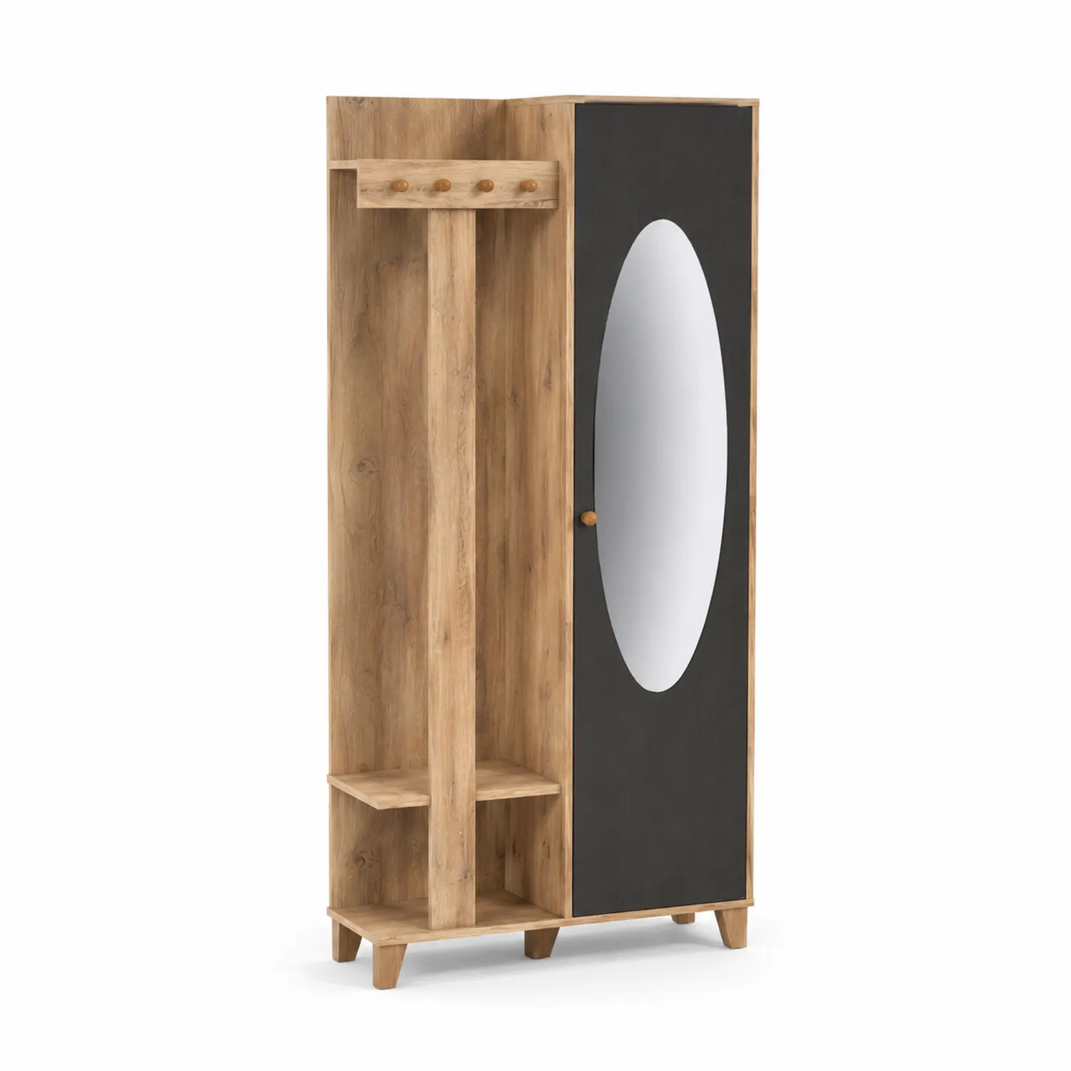 Armoire d'entrée en bois avec miroir ovale Noir-norqironix