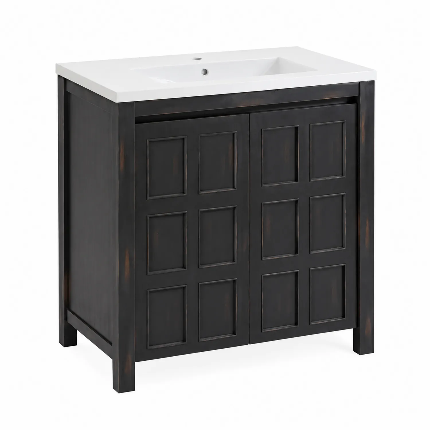 Meuble lavabo en bois noir avec lavabo en céramique-norqironix