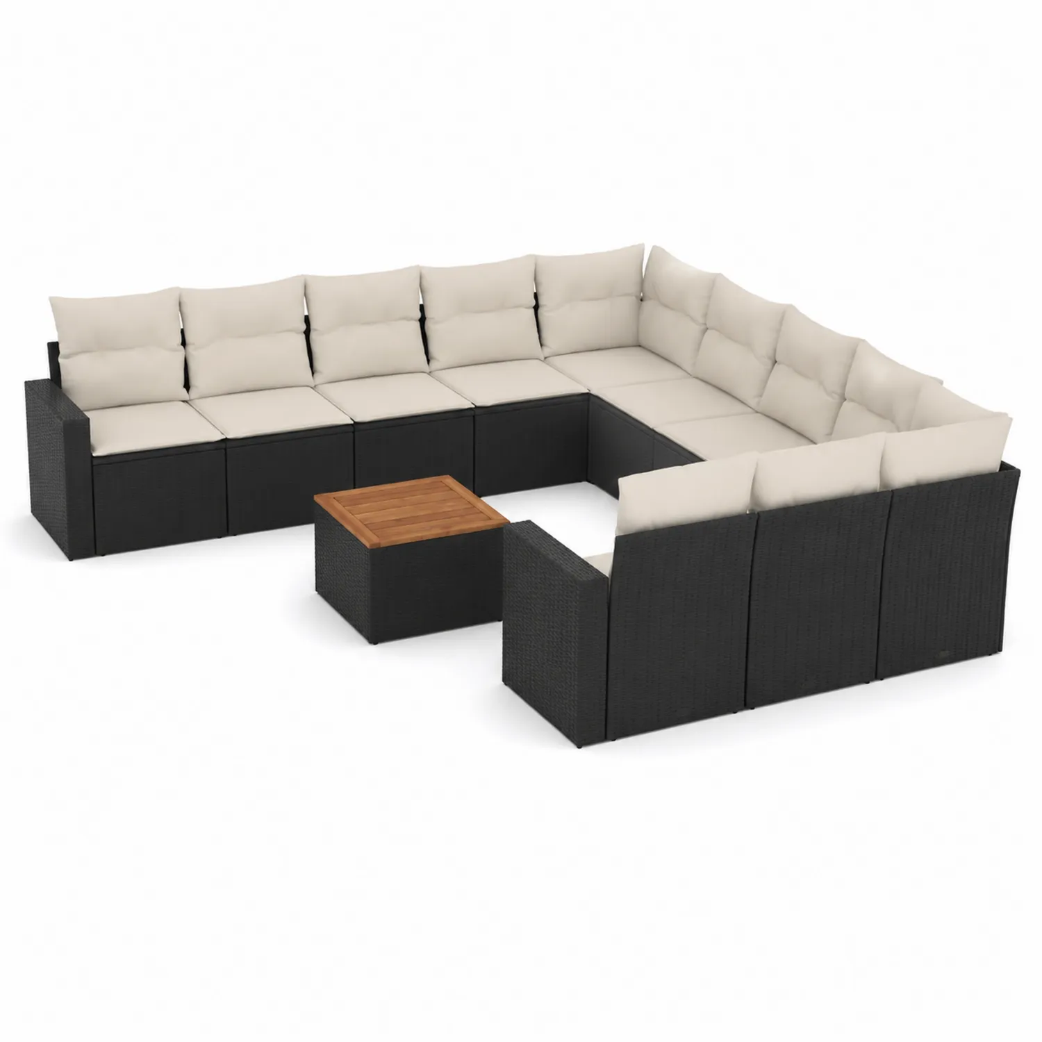 Ensemble modulaire de canapé en résine tressée noir et coussins crème-norqironix