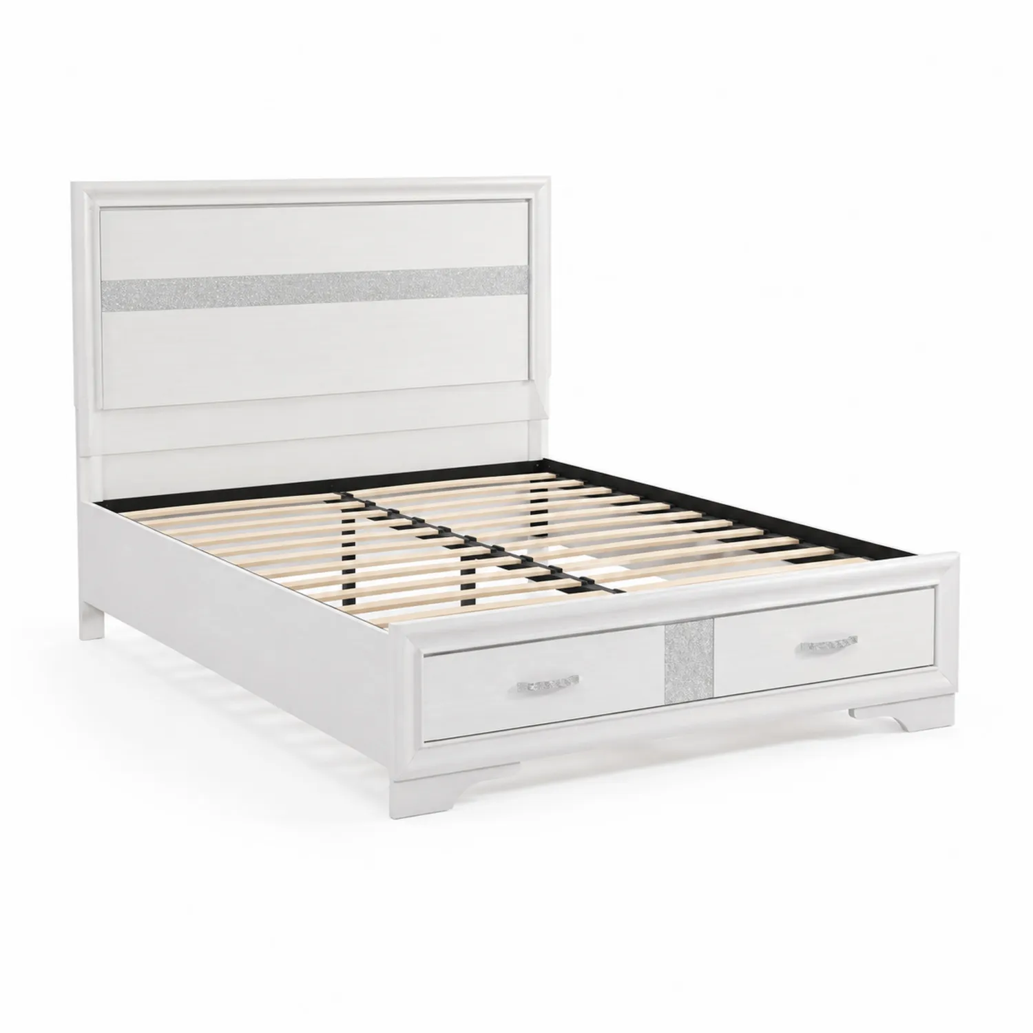 Lit en bois blanc avec tête de lit et tiroirs 160x200 cm-norqironix