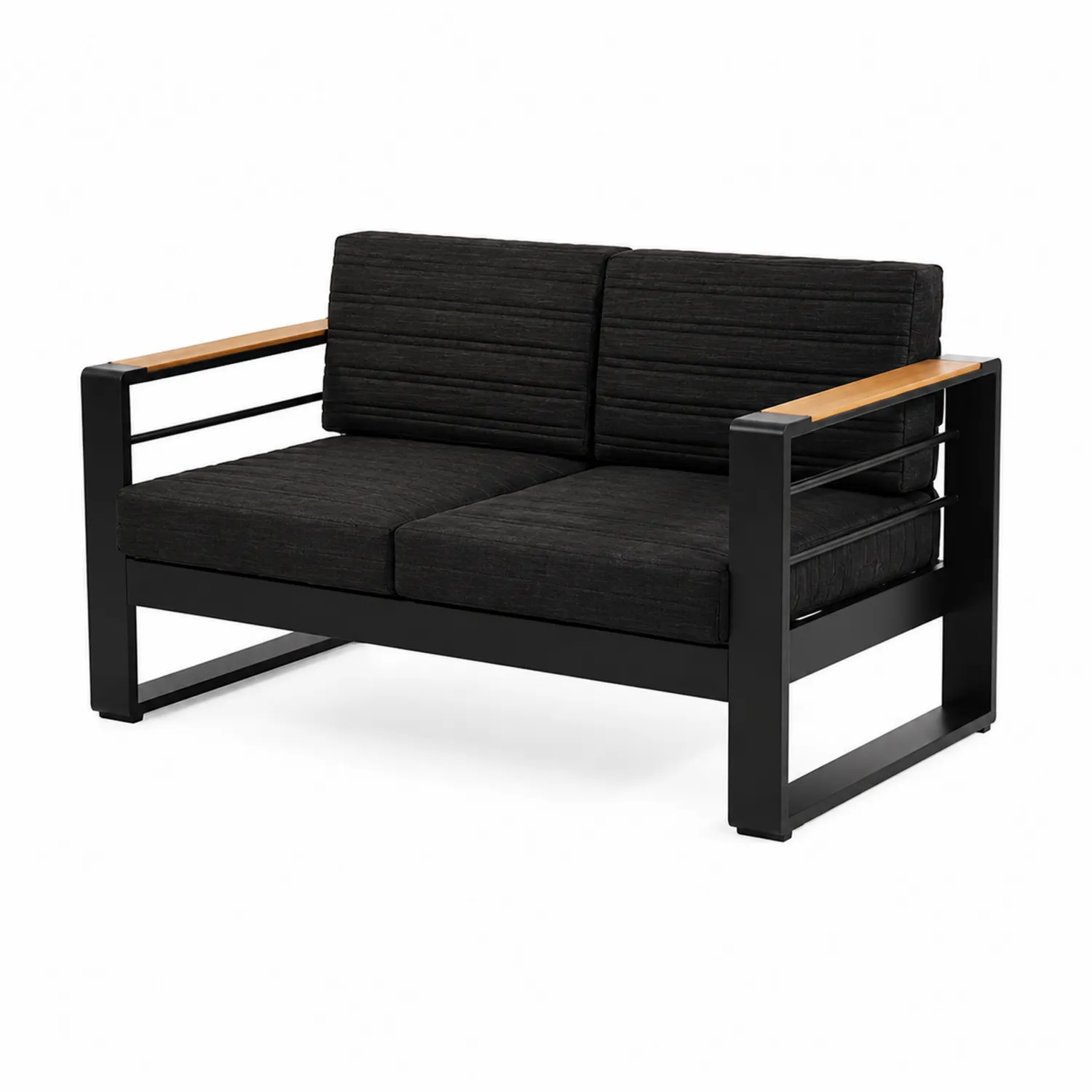 Canapé en Aluminium et Bois avec Coussins Noirs-norqironix