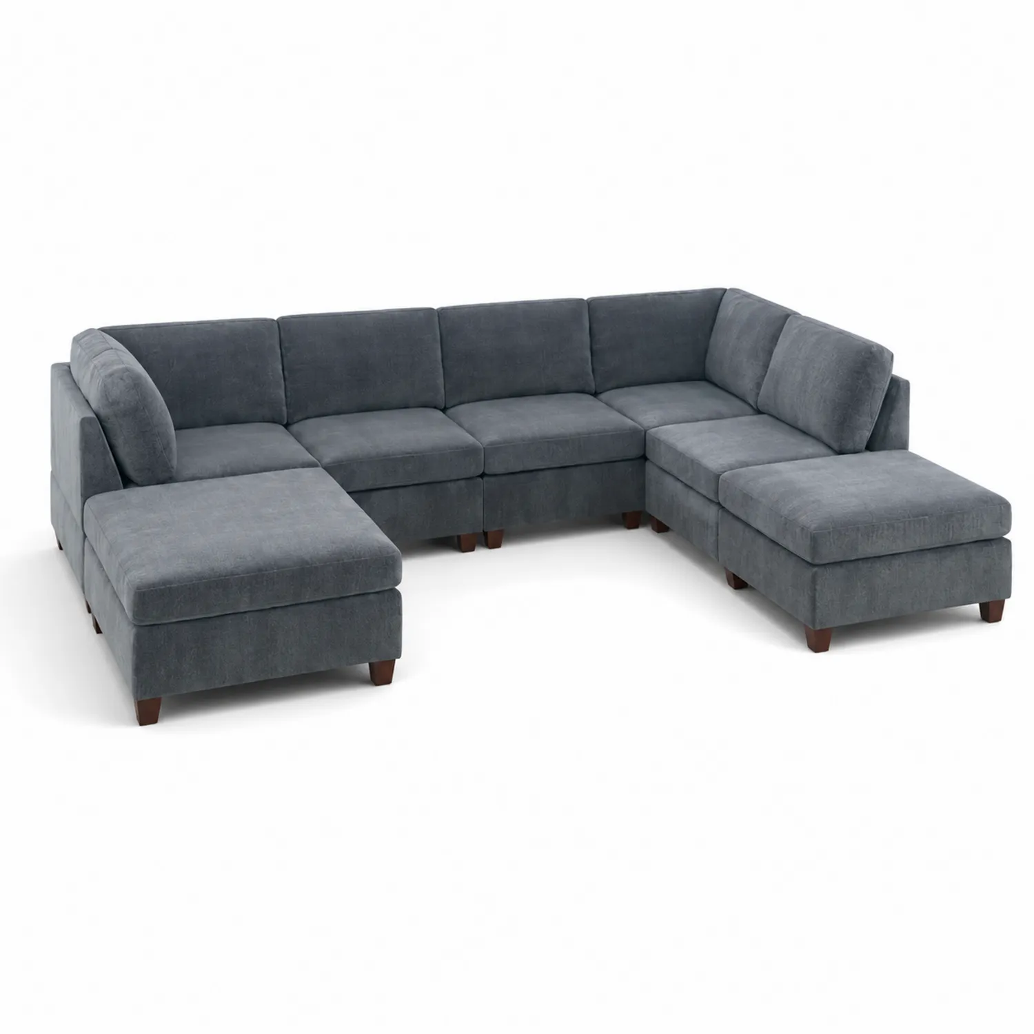 Canapé modulable en tissu Bleu-gris avec pieds en bois-norqironix