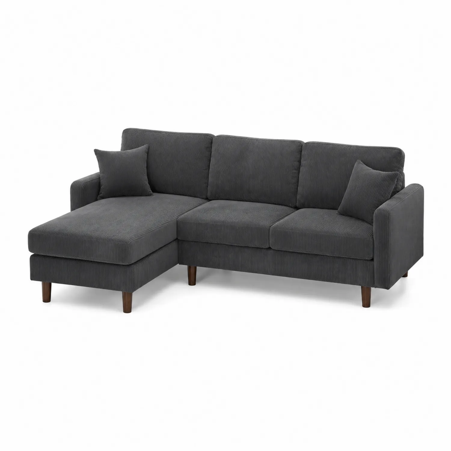 Canapé d'angle en tissu côtelé gris avec structure en bois massif-norqironix