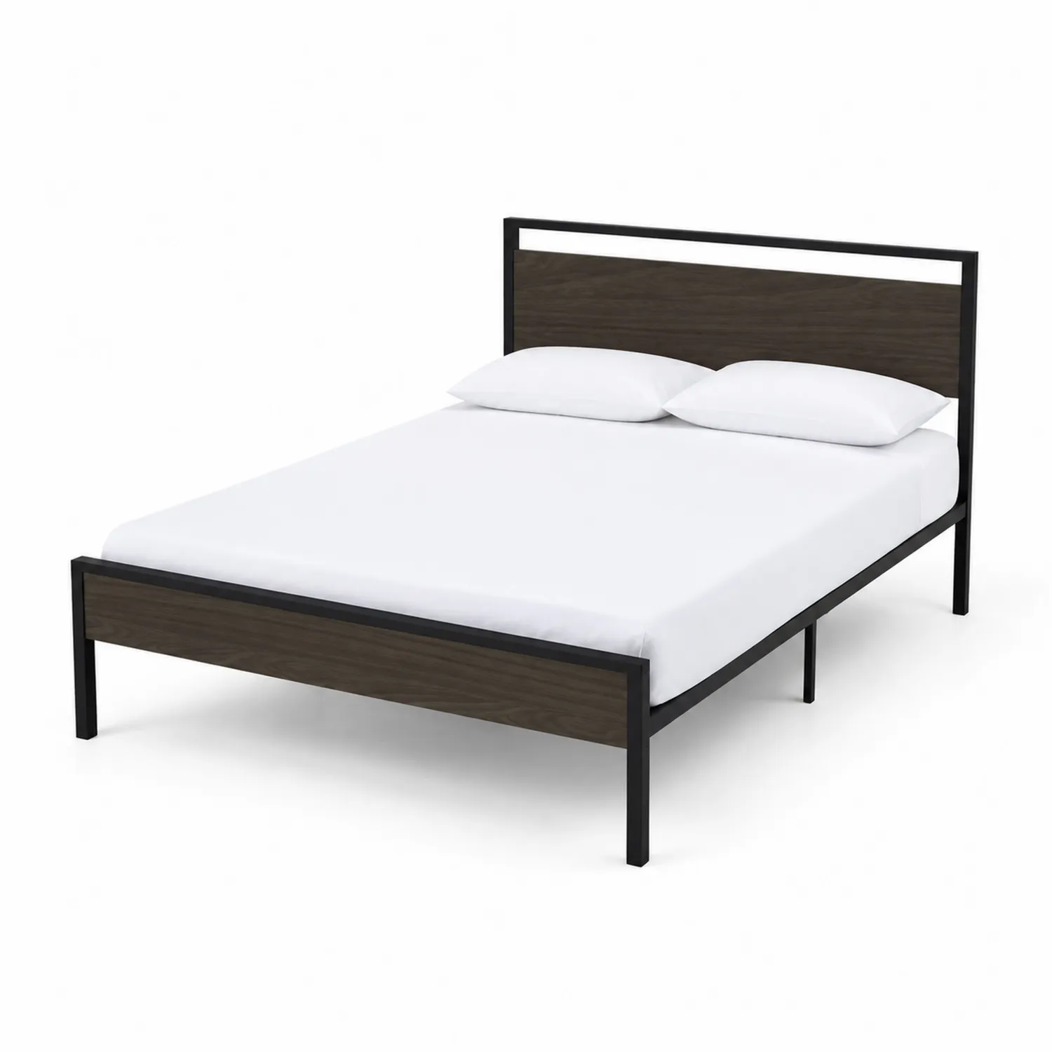 Lit double en métal et bois noir et marron 200x140 cm-norqironix