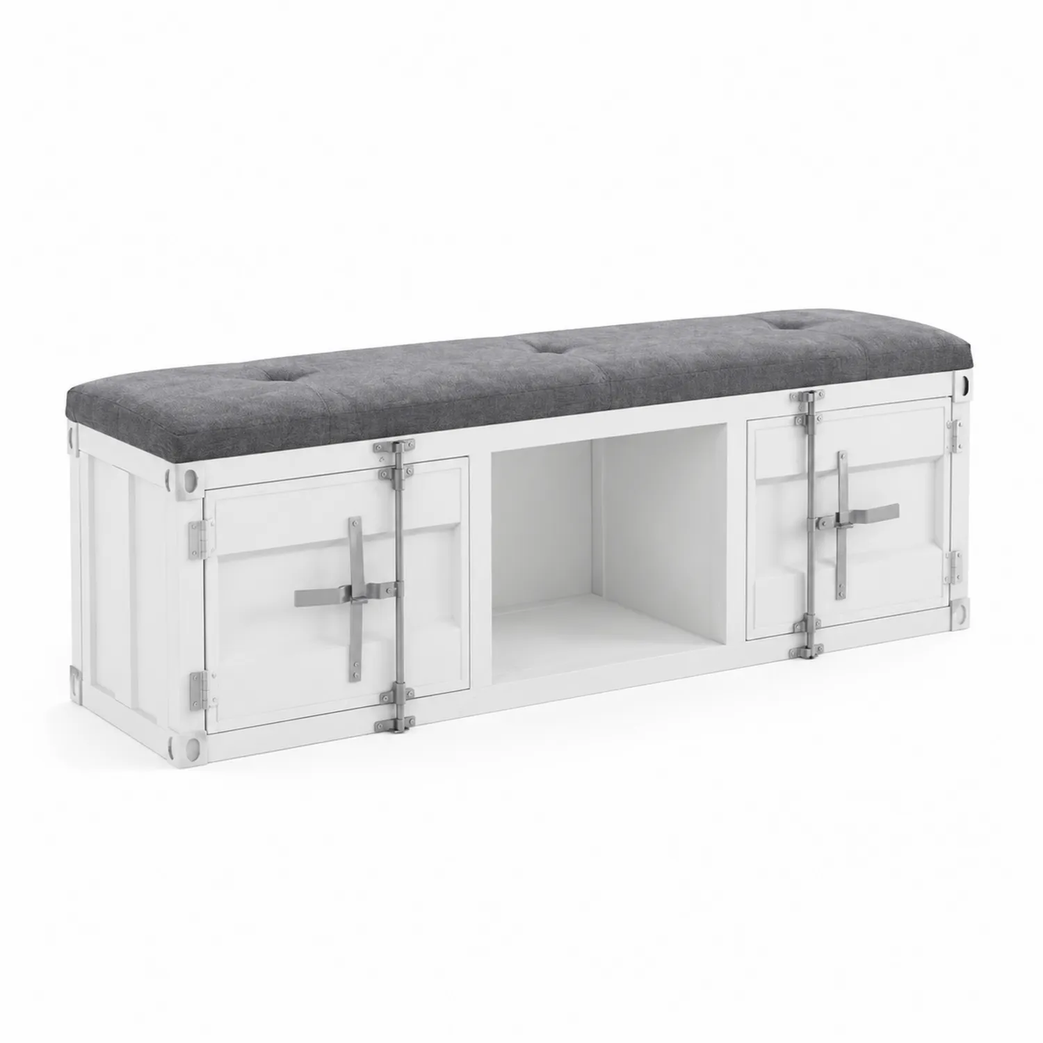 Banc de rangement en bois avec coussin en polyester Gris-norqironix