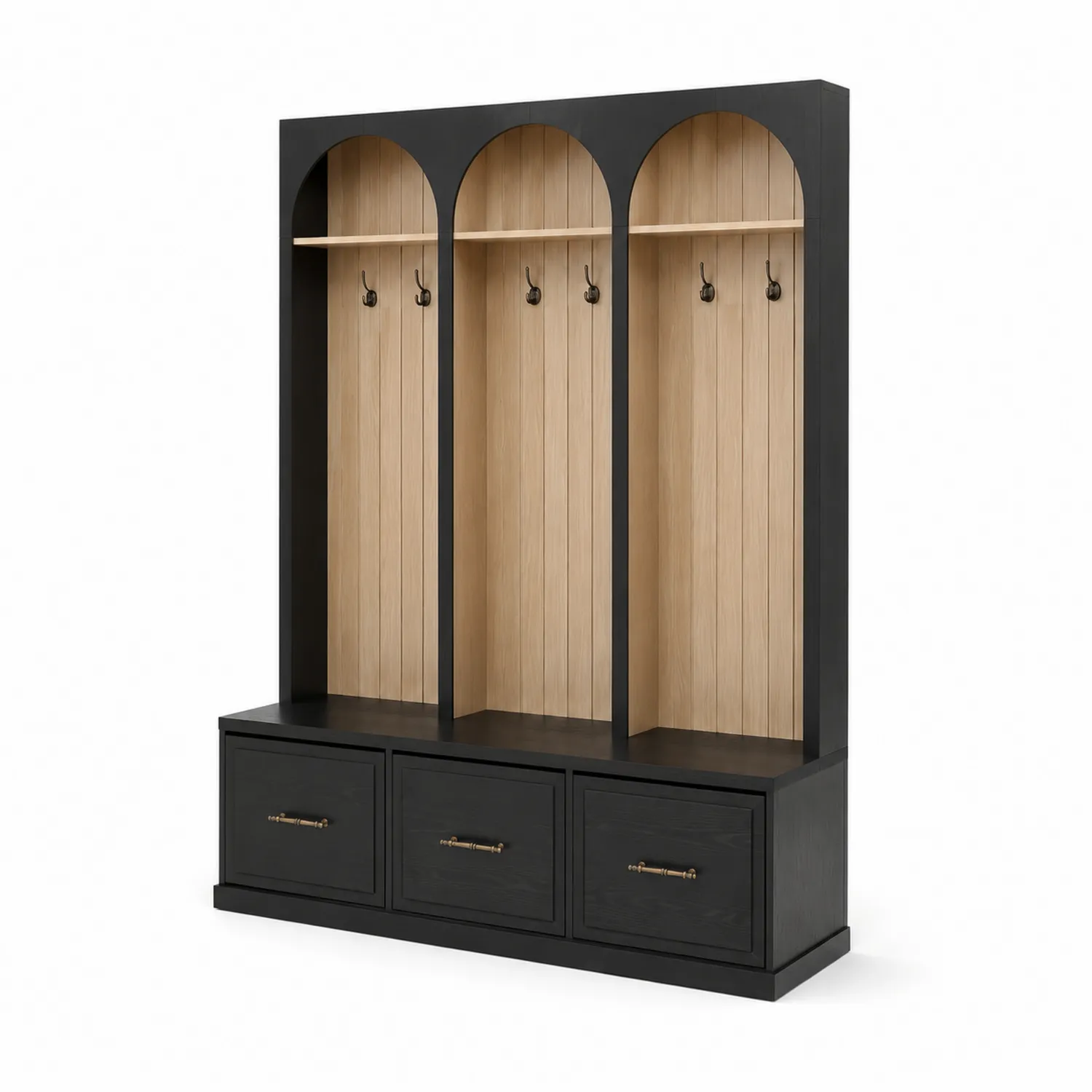 Vestiaire en bois noir et chêne avec tiroirs-norqironix