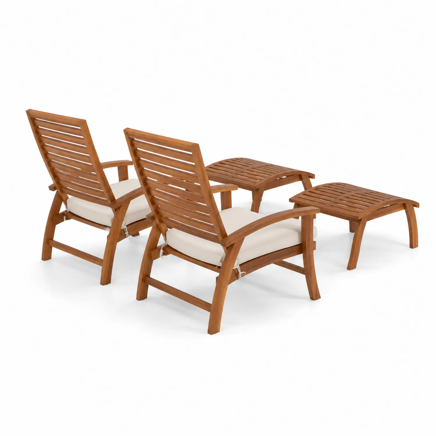 Ensemble de chaises de jardin en bois avec repose-pieds et coussins-norqironix