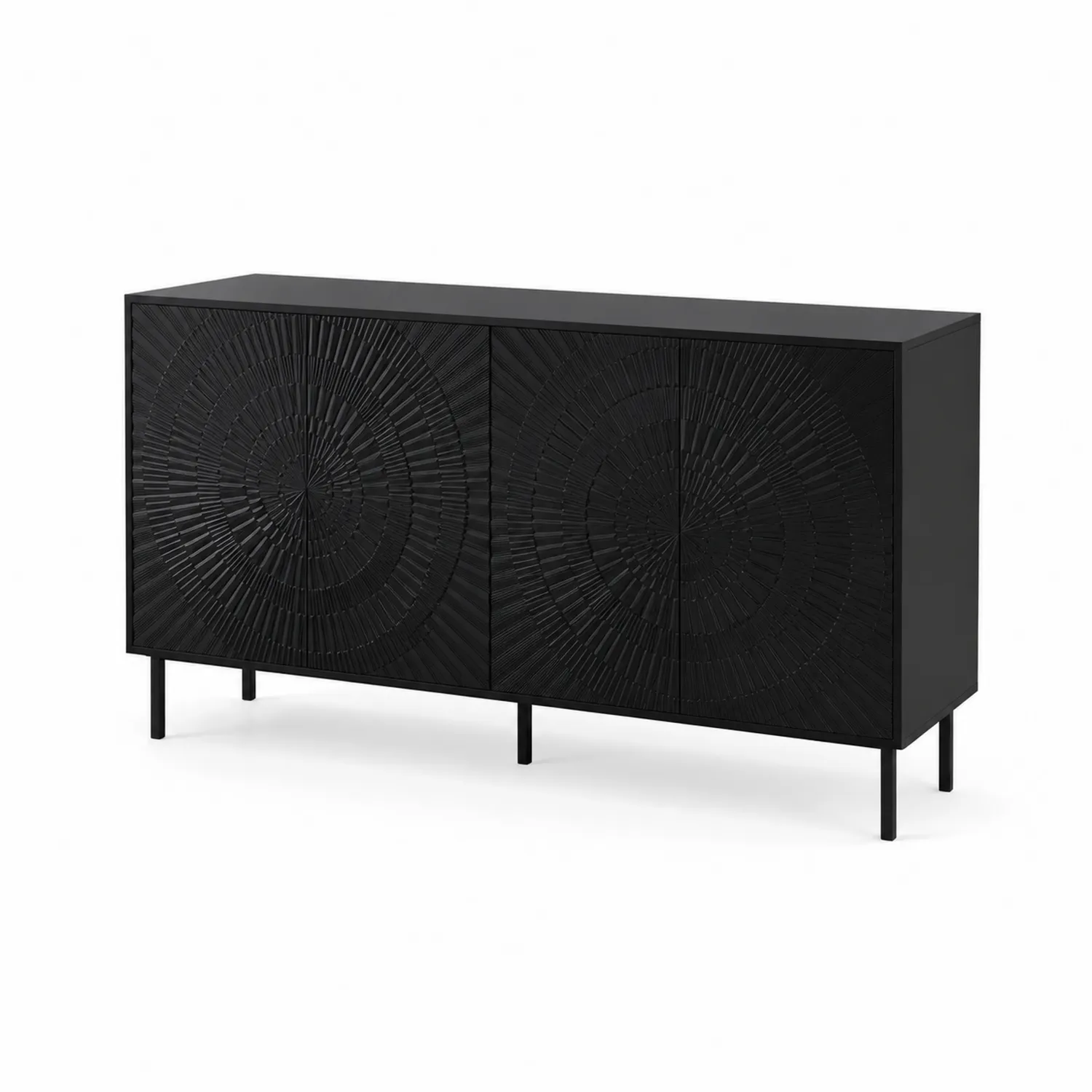 Buffet en bois noir 160 cm avec portes sculptées-norqironix