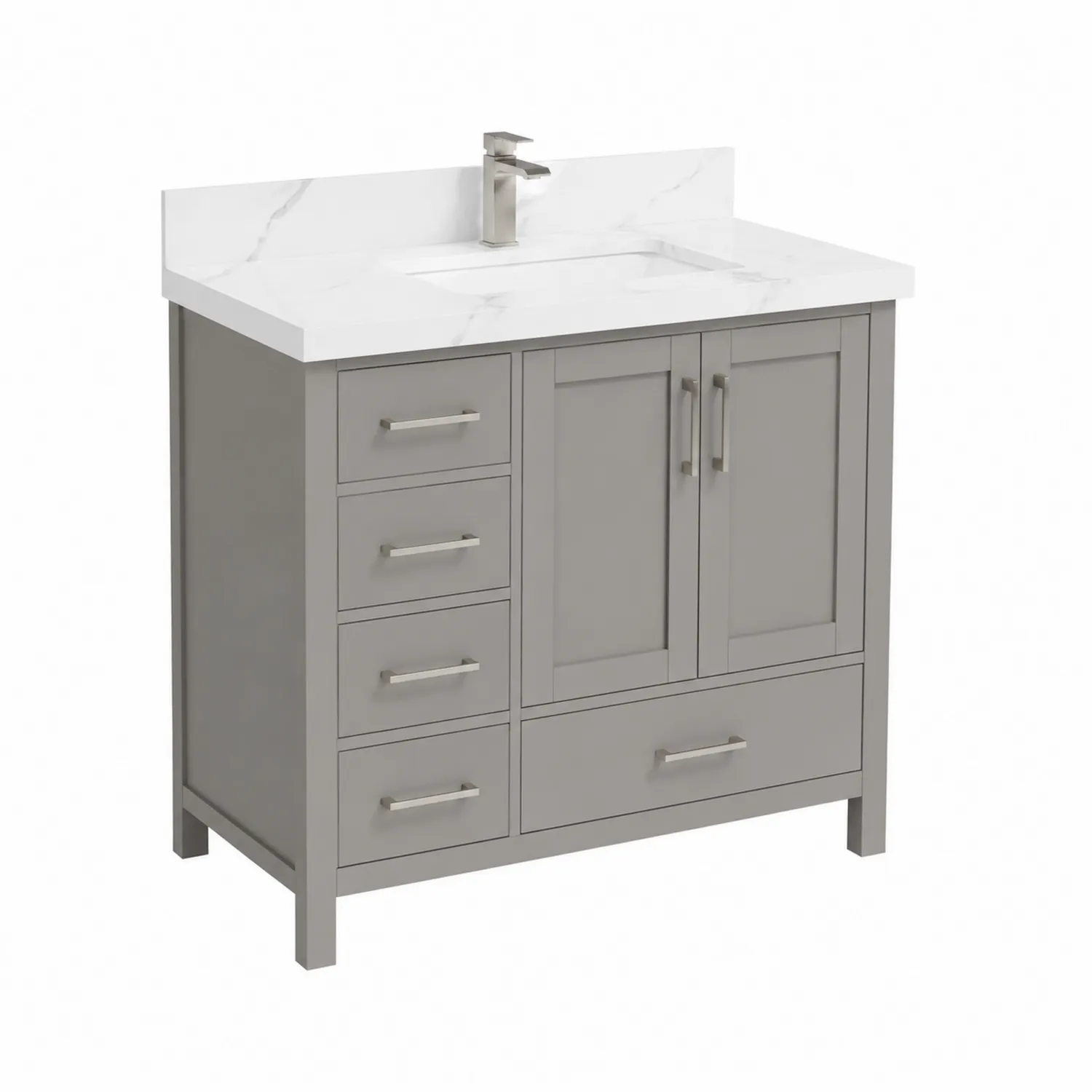 Meuble de salle de bain en bois avec lavabo en marbre, Gris-norqironix