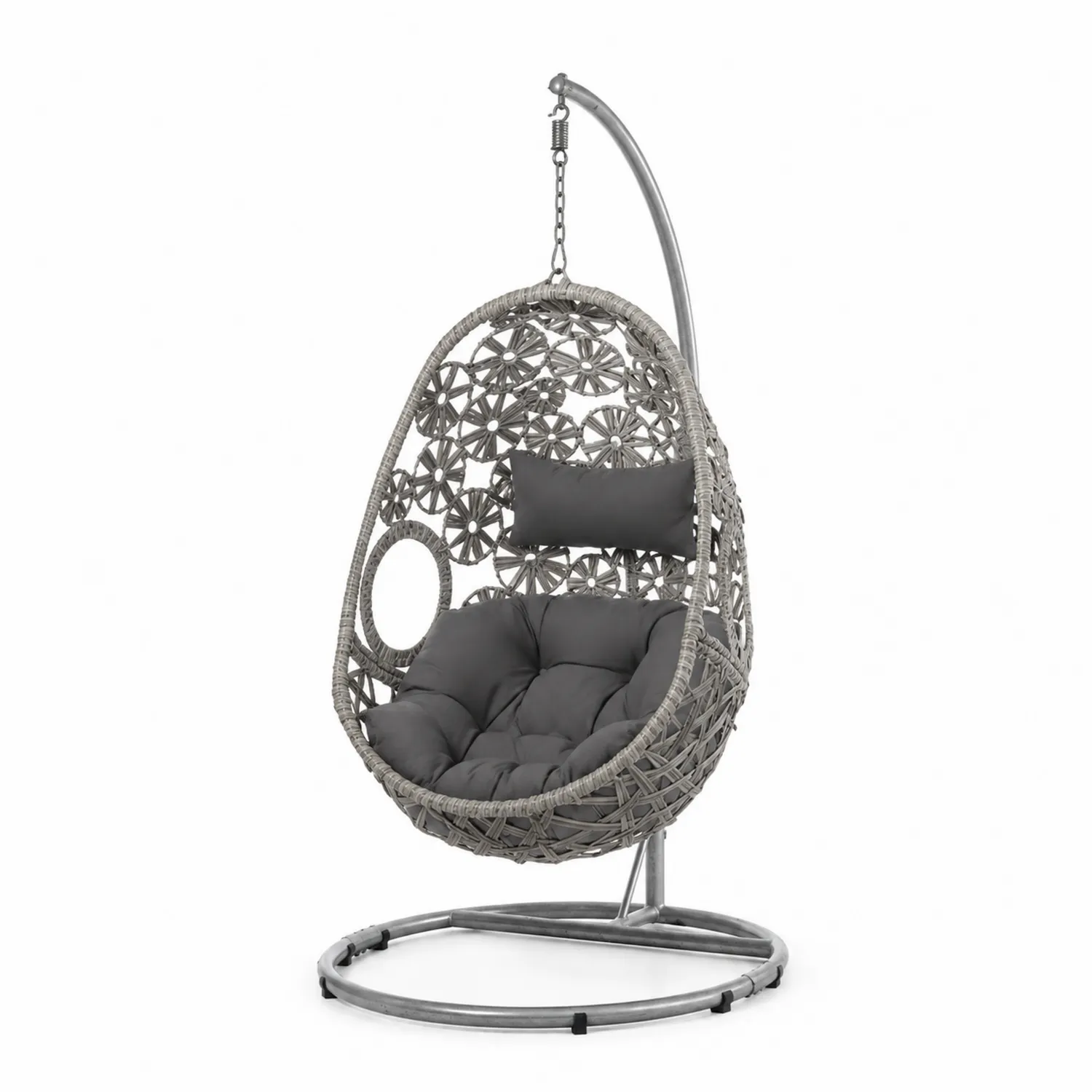 Fauteuil suspendu en rotin gris avec coussin en polyester-norqironix