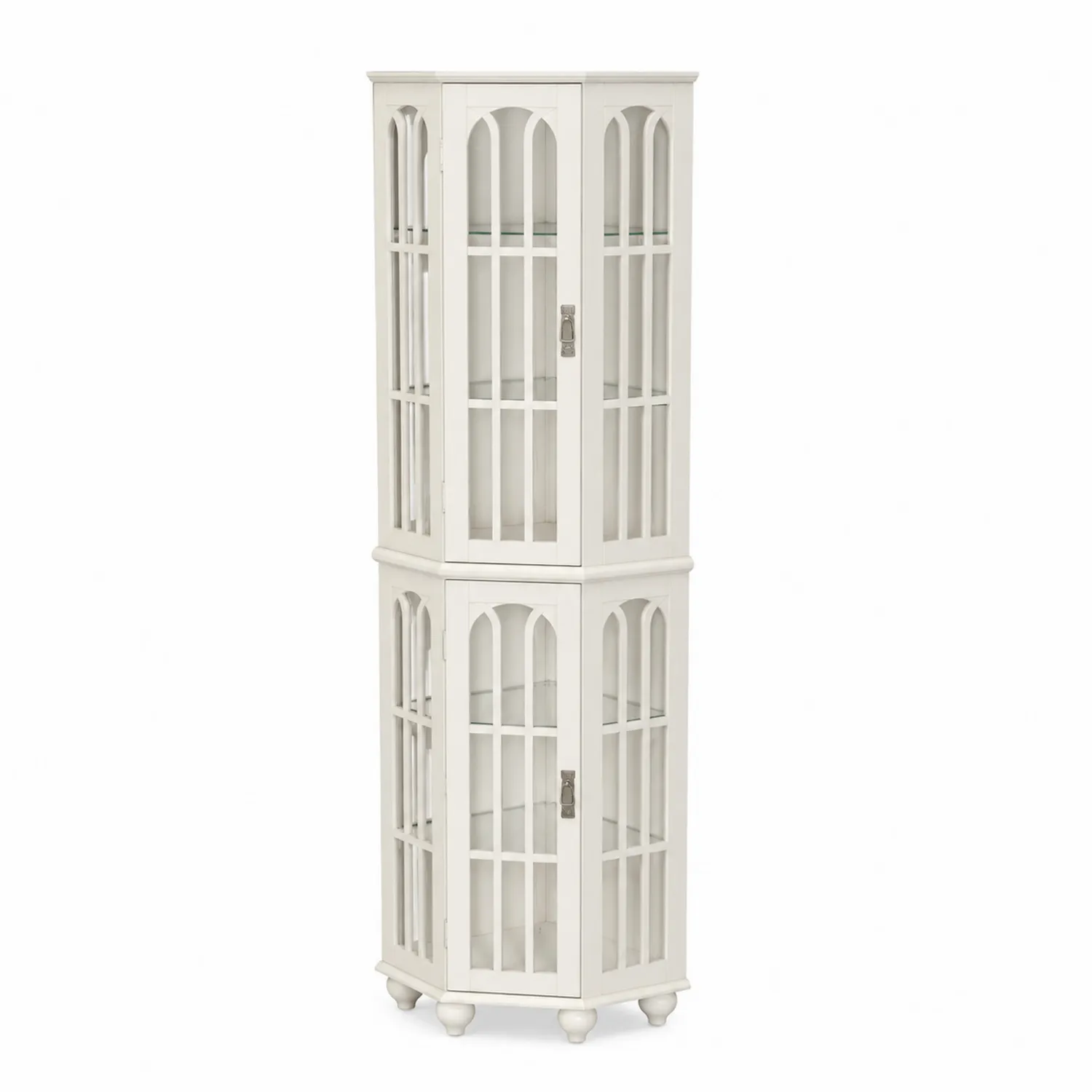 Armoire d'angle en bois avec portes vitrées en verre trempé, Blanc-norqironix