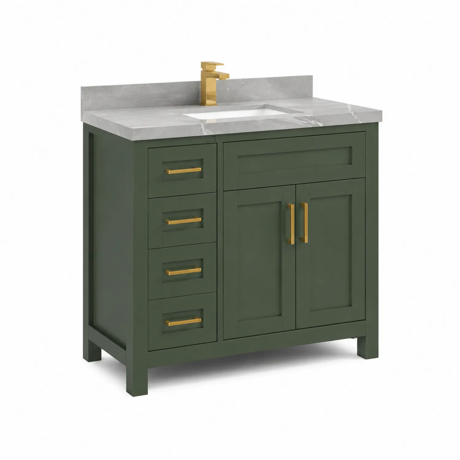 Meuble de salle de bain bois vert avec lavabo marbre 90x60x85cm-norqironix